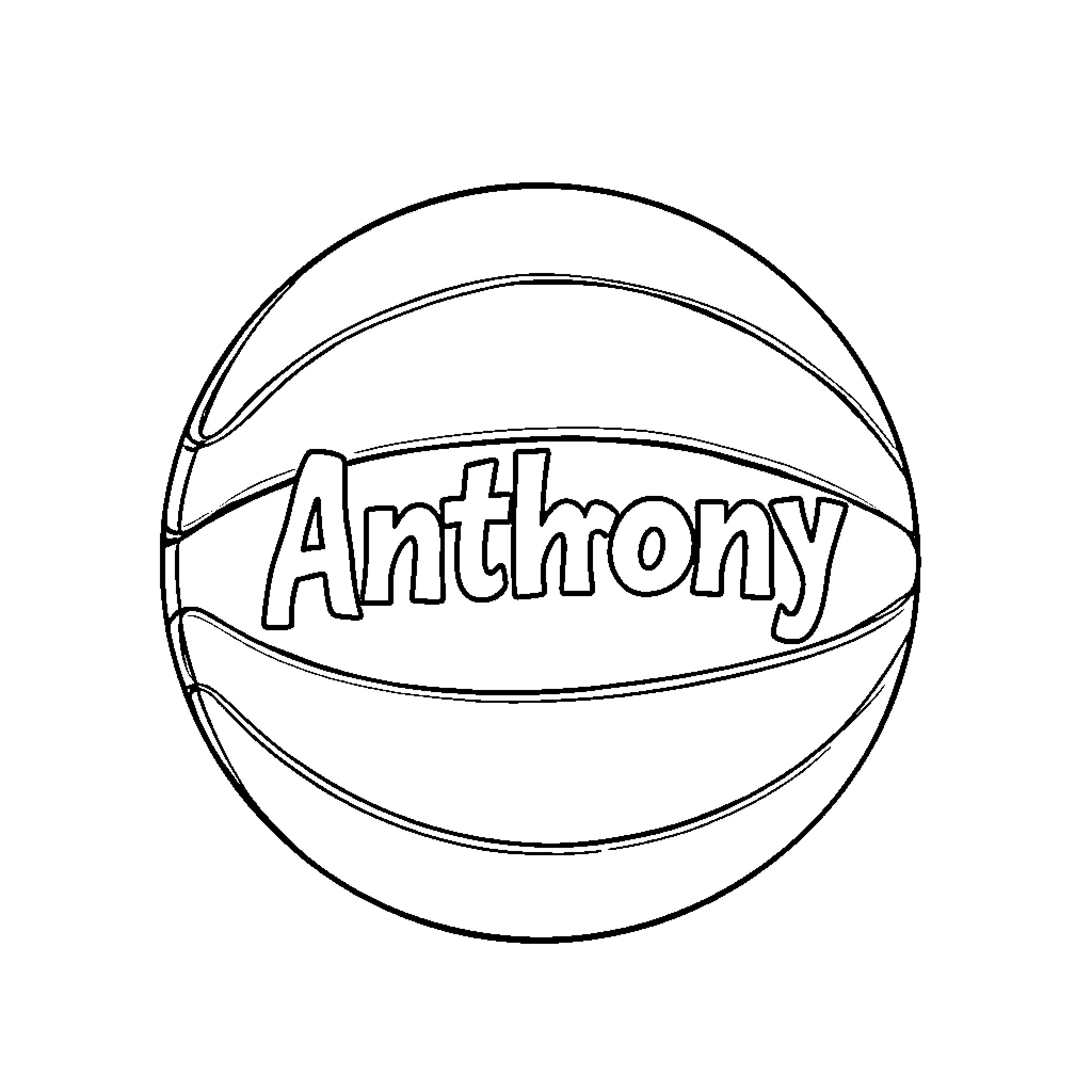 Basketball with player's name Coloring Page (free black-and-white line drawing printable PDF for all, from beginners to advanced learners, including children, teens, adults, and seniors)