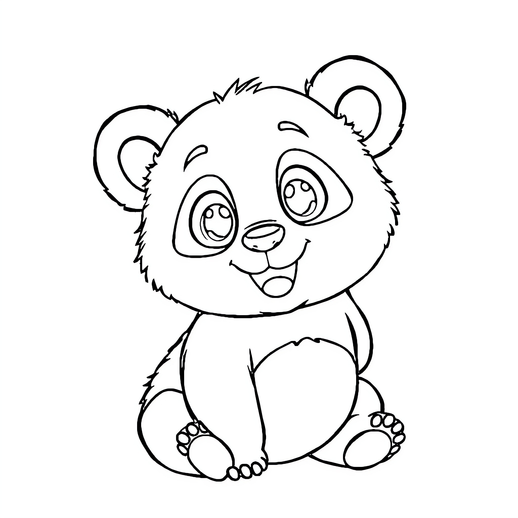 Panda cub sitting happily Coloring Page (free black-and-white line drawing printable PDF for all, from beginners to advanced learners, including children, teens, adults, and seniors)
