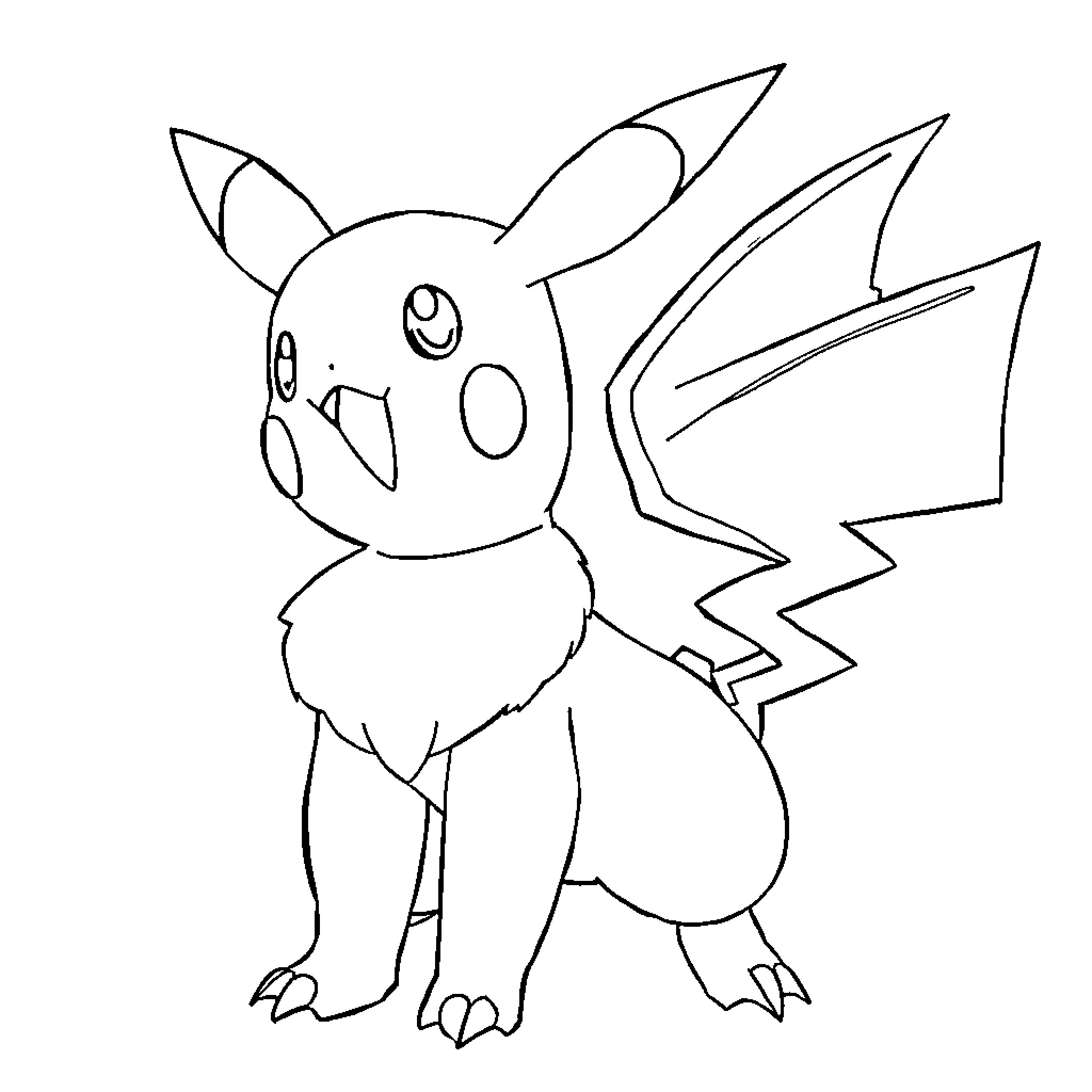 Pokémon character in action pose Coloring Page (free black-and-white line drawing printable PDF for all, from beginners to advanced learners, including children, teens, adults, and seniors)