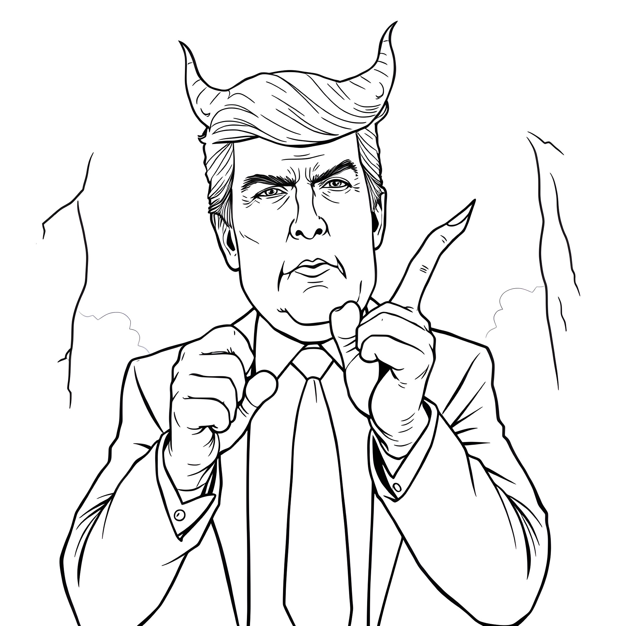 Donald Trump Giving Angry Speech Coloring Page (free black-and-white line drawing printable PDF for all, from beginners to advanced learners, including children, teens, adults, and seniors)