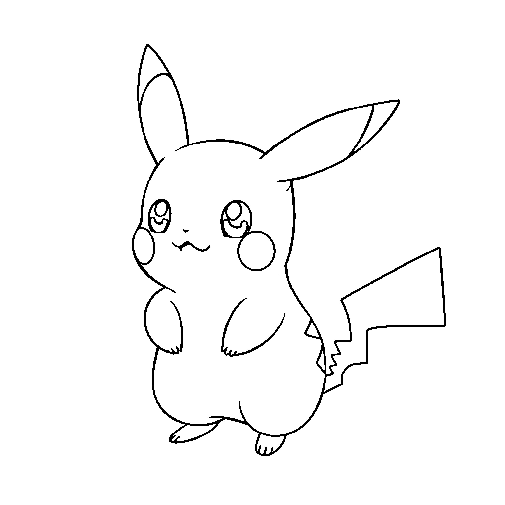 Pikachu in a simple outline drawing Coloring Page (free black-and-white line drawing printable PDF for all, from beginners to advanced learners, including children, teens, adults, and seniors)