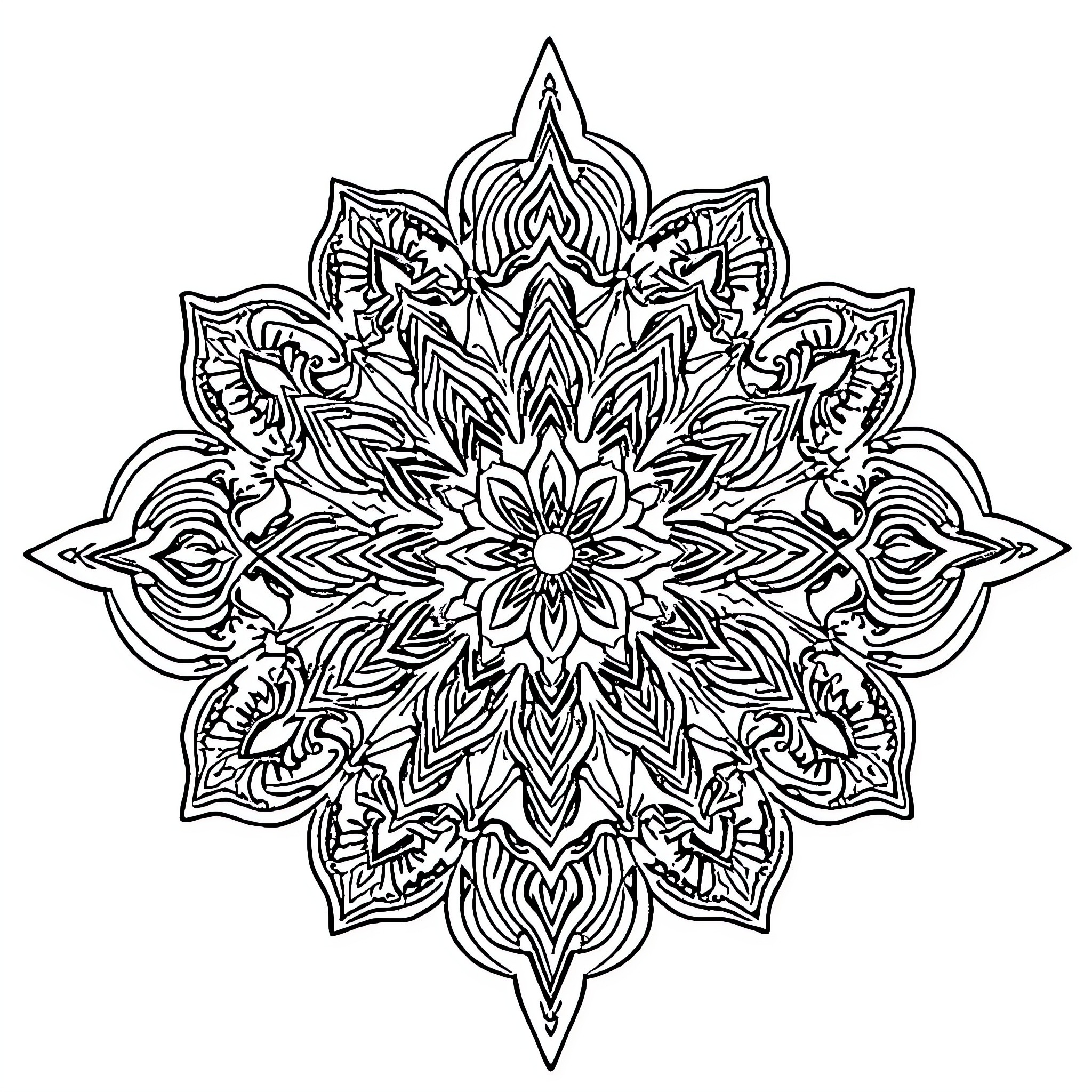 Mandalas with intricate floral patterns Coloring Page (free black-and-white line drawing printable PDF for all, from beginners to advanced learners, including children, teens, adults, and seniors)