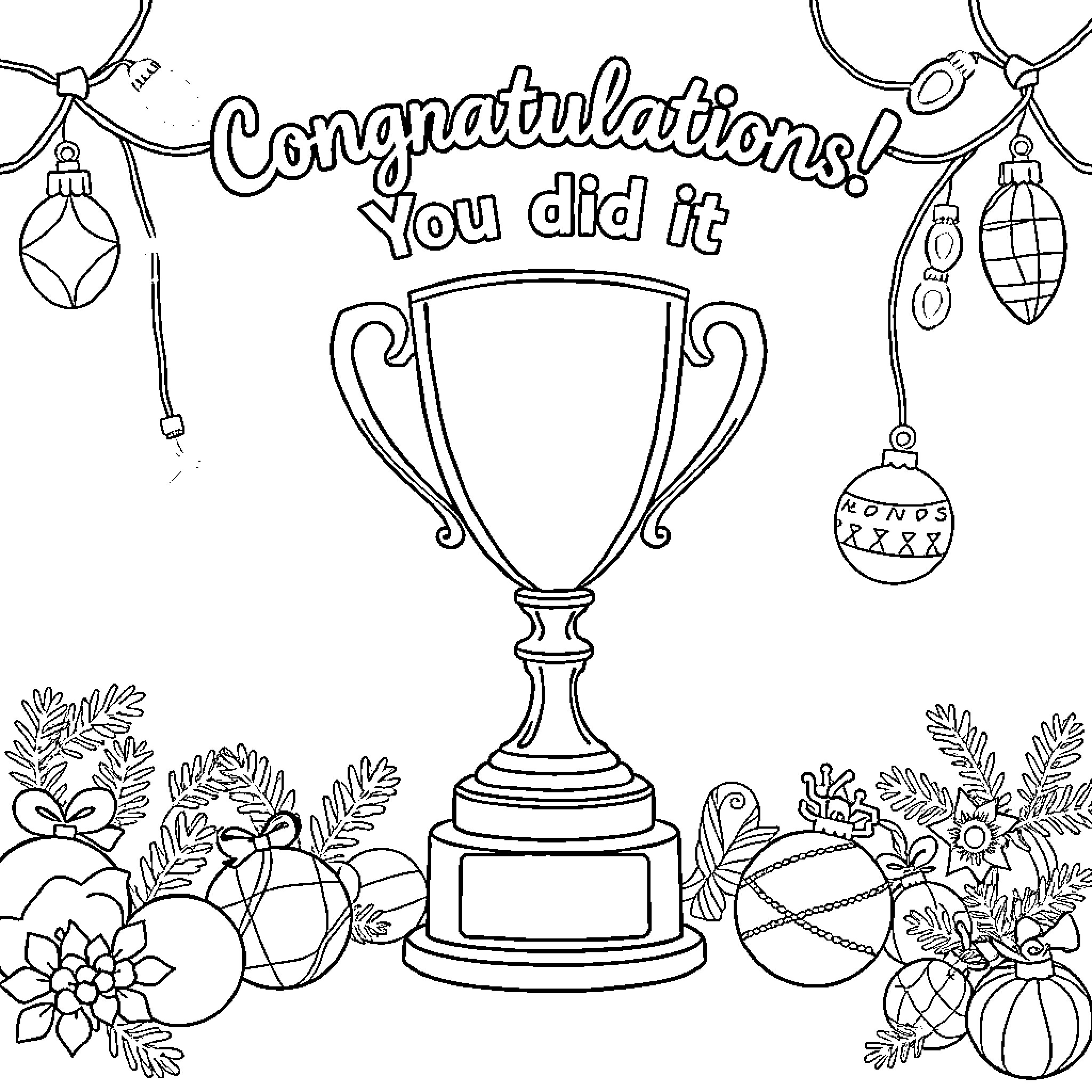Trophy for Your Accomplishment Coloring Page (free black-and-white line drawing printable PDF for all, from beginners to advanced learners, including children, teens, adults, and seniors)
