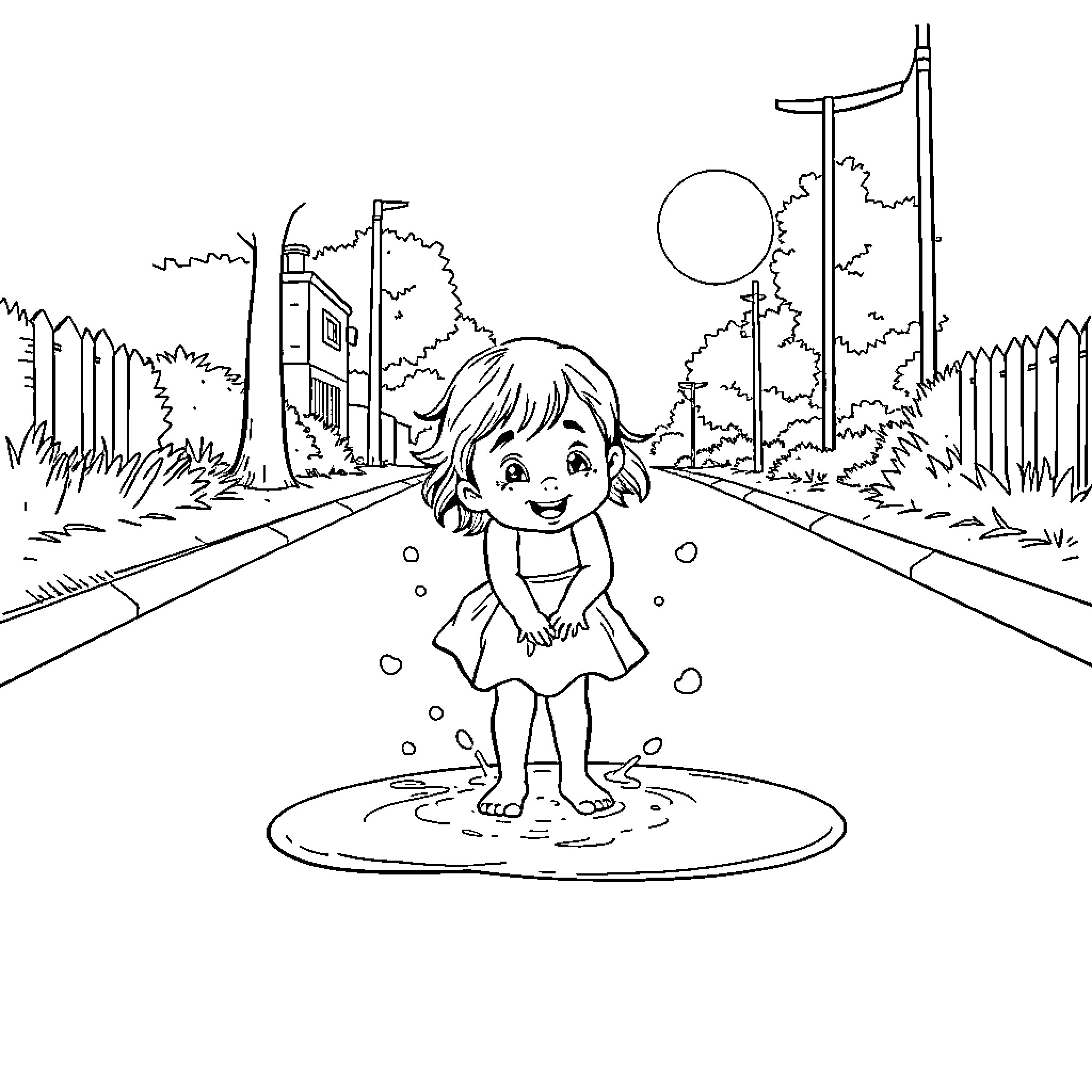 Girl enjoying the outdoors on a sunny day Coloring Page (free black-and-white line drawing printable PDF for all, from beginners to advanced learners, including children, teens, adults, and seniors)