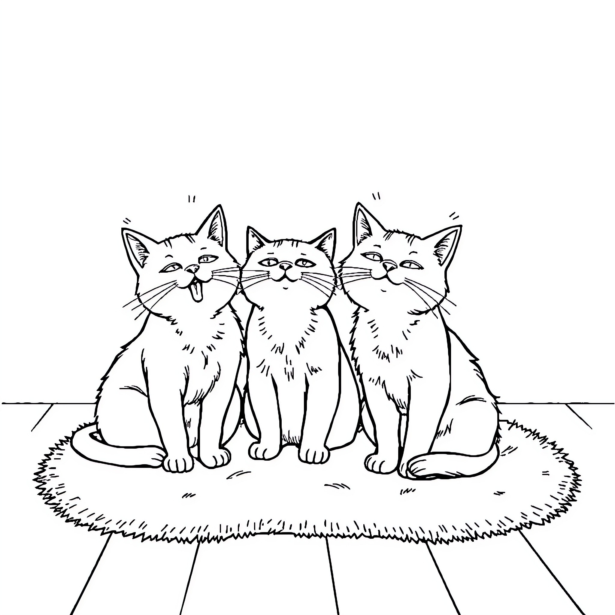 Cats Sitting on a Couch Coloring Page (free black-and-white line drawing printable PDF for all, from beginners to advanced learners, including children, teens, adults, and seniors)