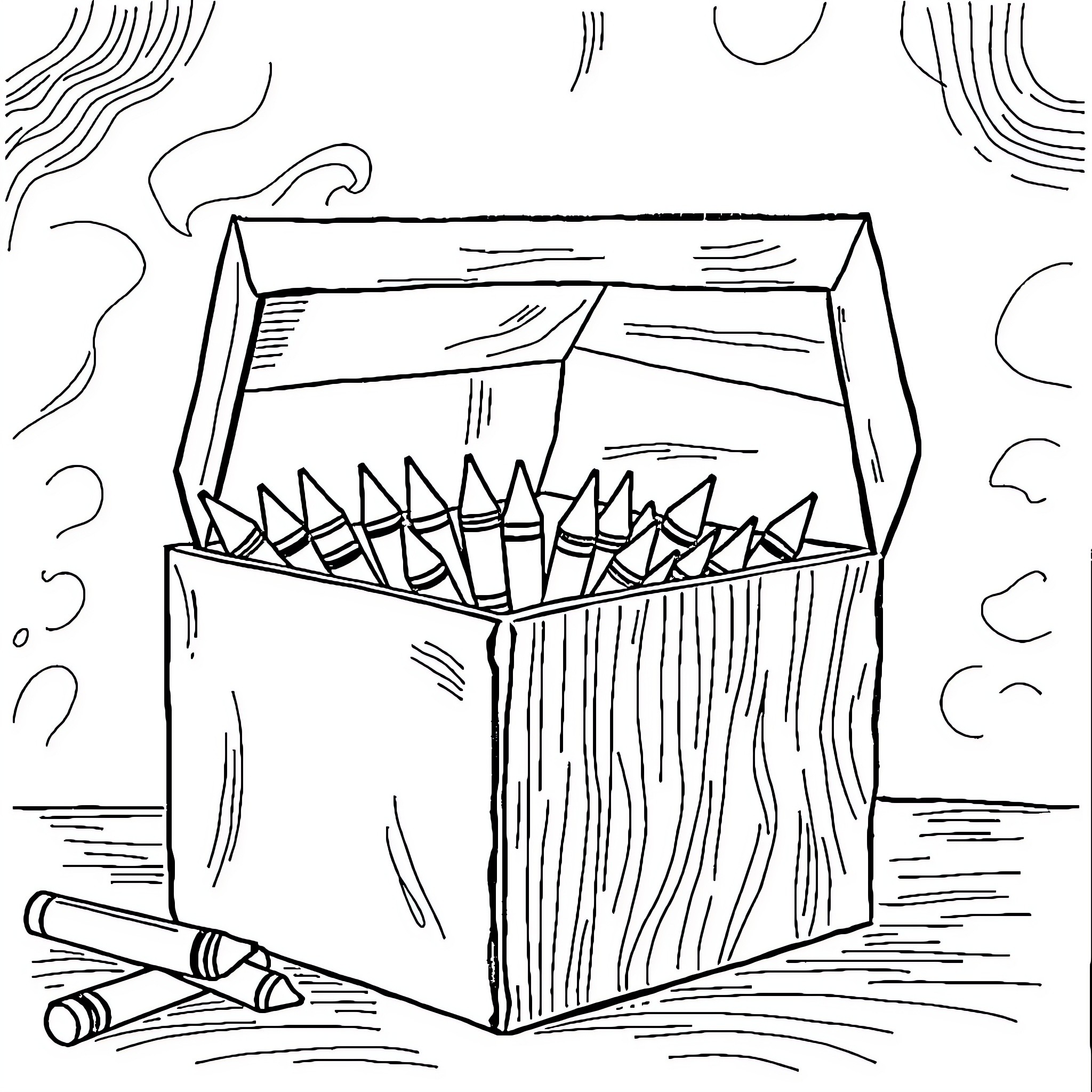 Crayon box with pointed crayons Coloring Page (free black-and-white line drawing printable PDF for all, from beginners to advanced learners, including children, teens, adults, and seniors)
