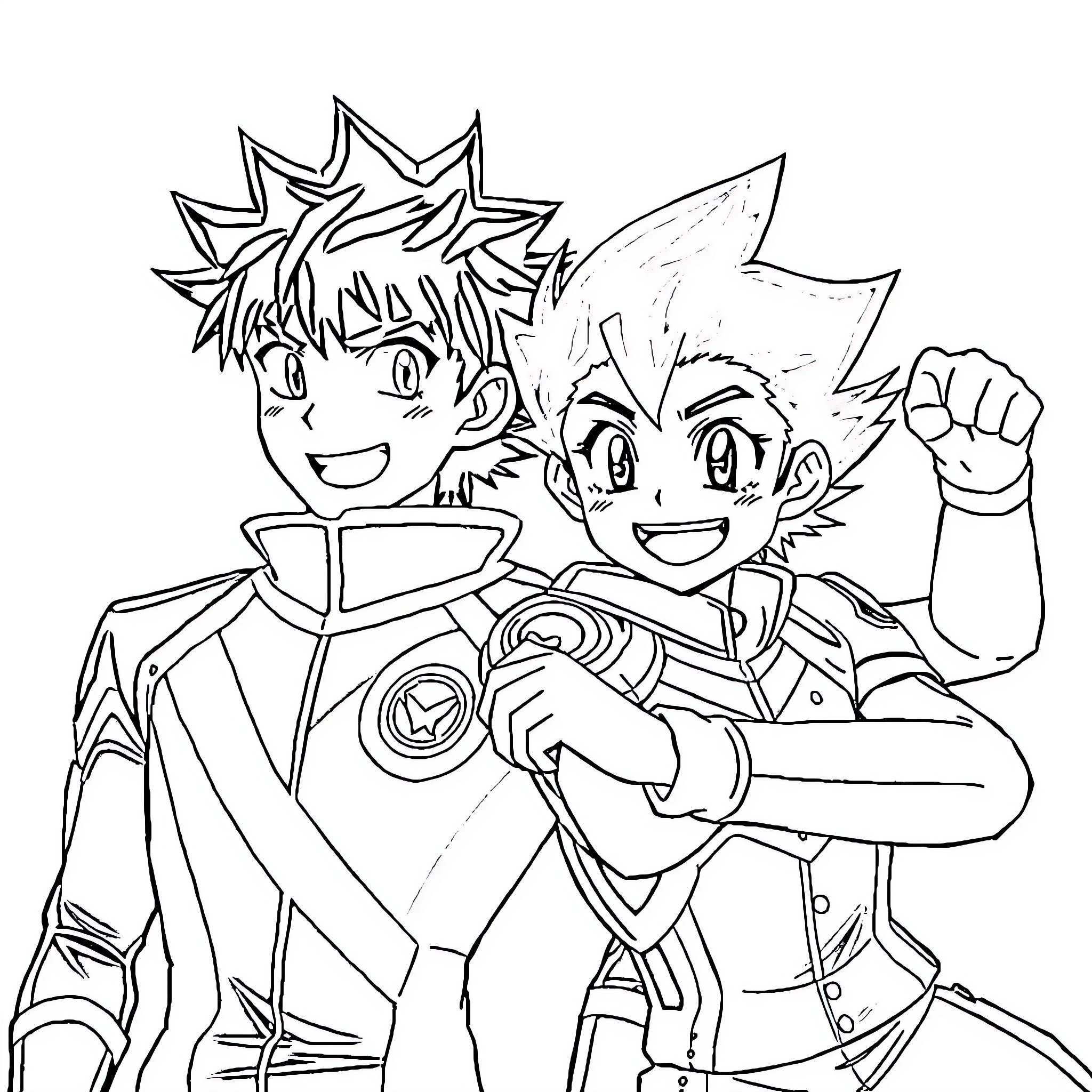 Mark Evans' Excited Anime Characters Coloring Page (free black-and-white line drawing printable PDF for all, from beginners to advanced learners, including children, teens, adults, and seniors)