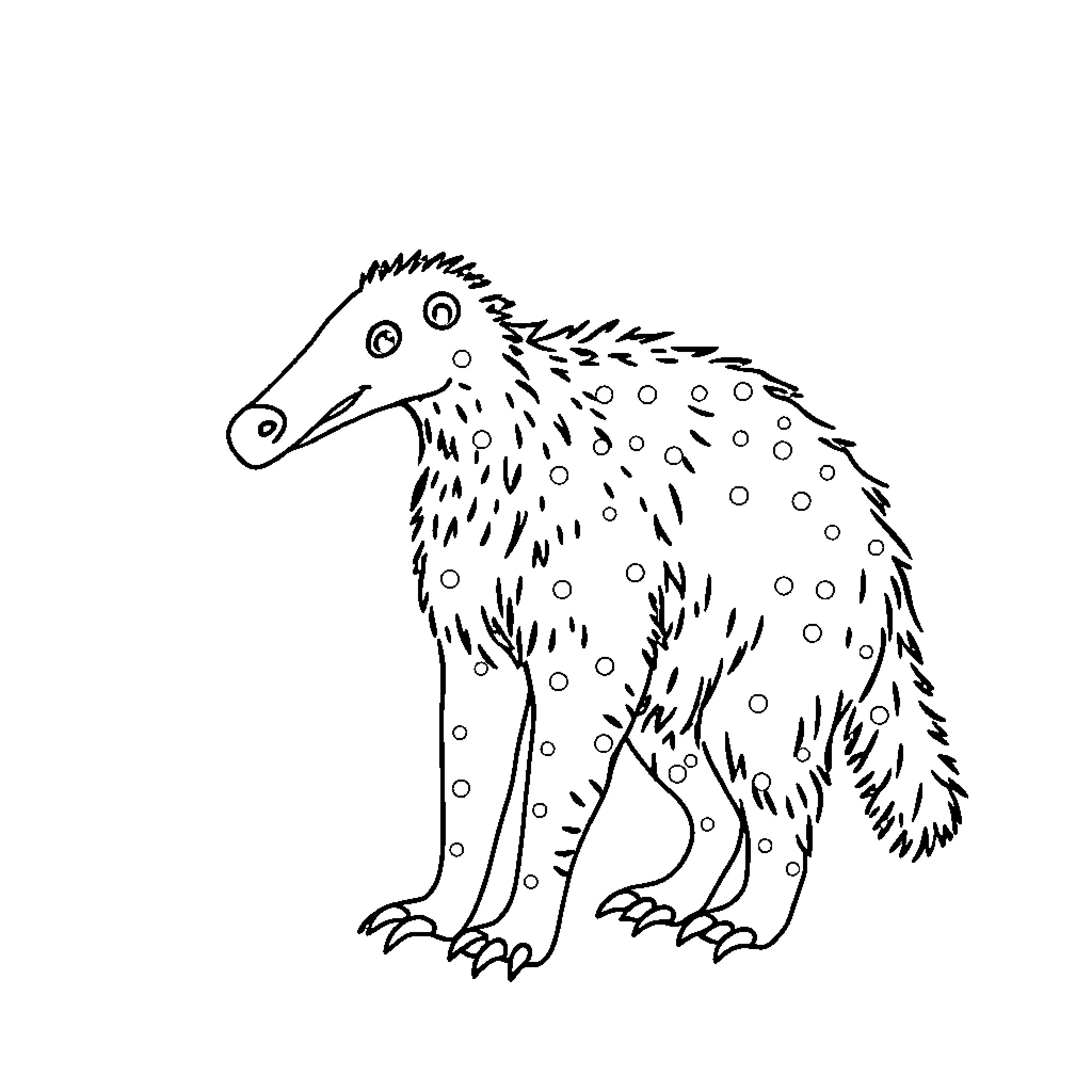 Ant Eater cartoon character hunting for food Coloring Page (free black-and-white line drawing printable PDF for all, from beginners to advanced learners, including children, teens, adults, and seniors)