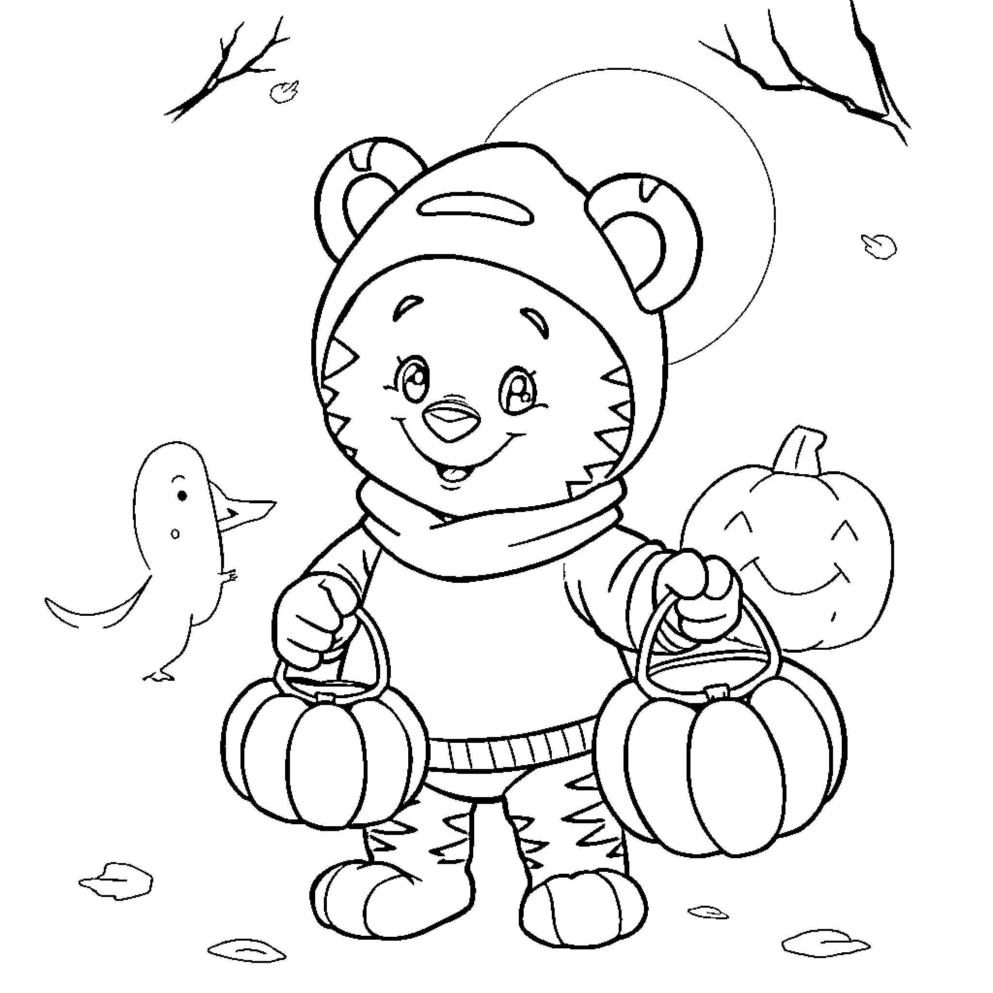 Daniel Tiger's Cozy Fall Adventure Coloring Page (free black-and-white line drawing printable PDF for all, from beginners to advanced learners, including children, teens, adults, and seniors)