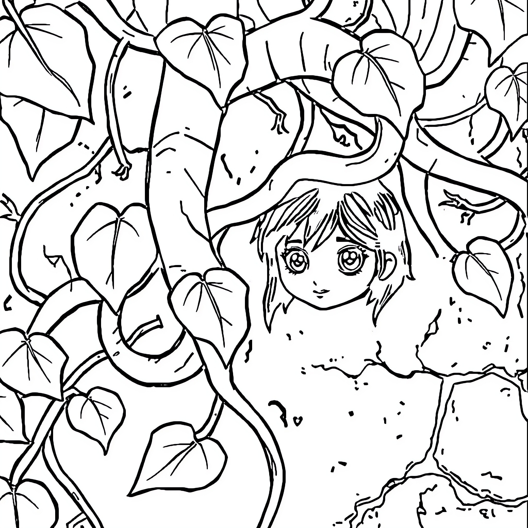 Arrietty exploring the natural world Coloring Page (free black-and-white line drawing printable PDF for all, from beginners to advanced learners, including children, teens, adults, and seniors)