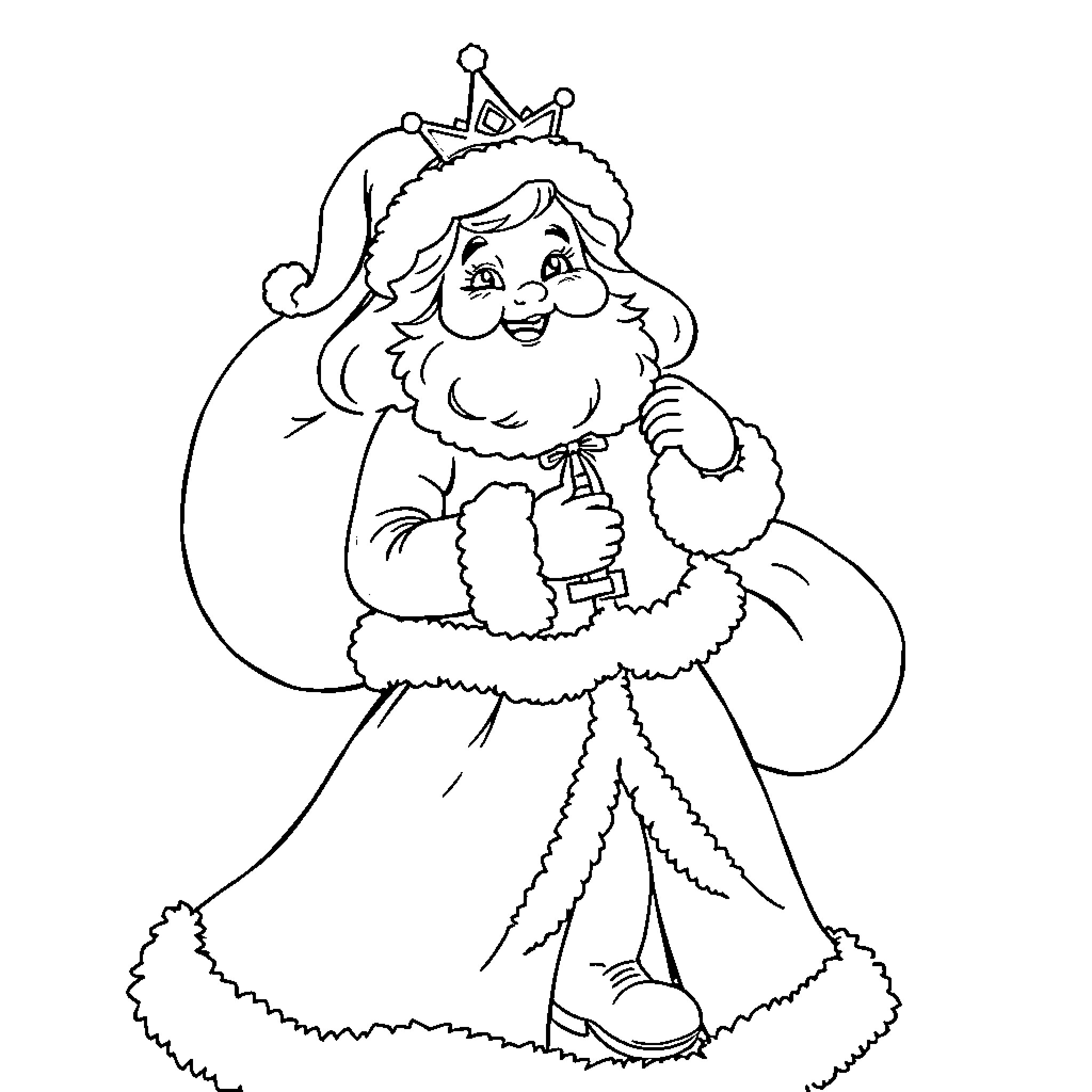 Princess in Elegant Dress and Crown Coloring Page (free black-and-white line drawing printable PDF for all, from beginners to advanced learners, including children, teens, adults, and seniors)