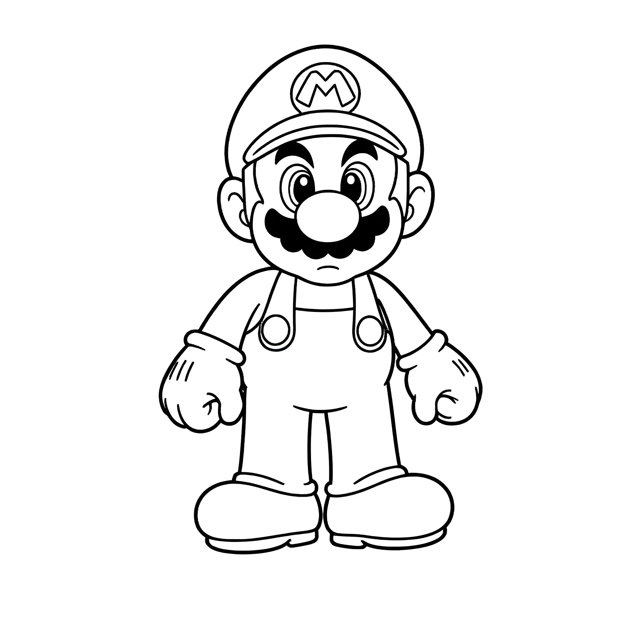 Mario character in classic pose Coloring Page (free black-and-white line drawing printable PDF for all, from beginners to advanced learners, including children, teens, adults, and seniors)