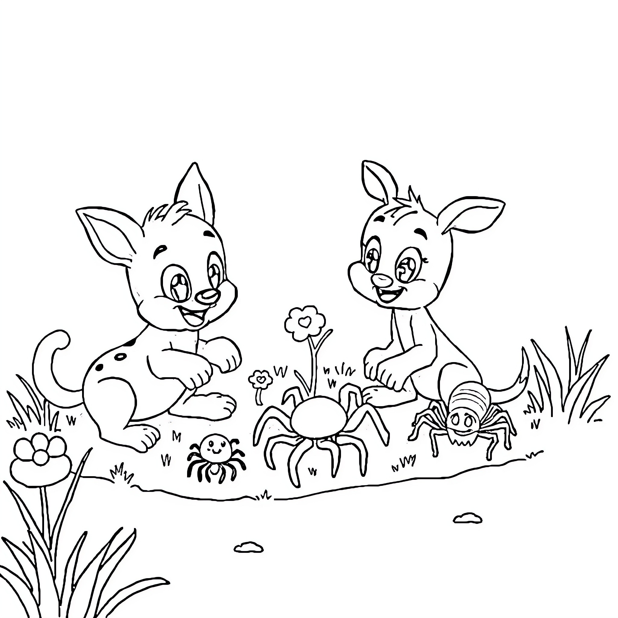 Bluey and Friends Explore the Outdoors Coloring Page (free black-and-white line drawing printable PDF for all, from beginners to advanced learners, including children, teens, adults, and seniors)