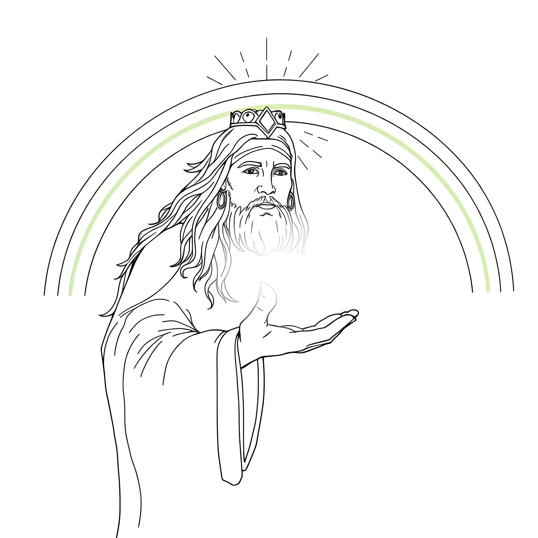 Spirit of the Wise Ruler Coloring Page (free black-and-white line drawing printable PDF for all, from beginners to advanced learners, including children, teens, adults, and seniors)