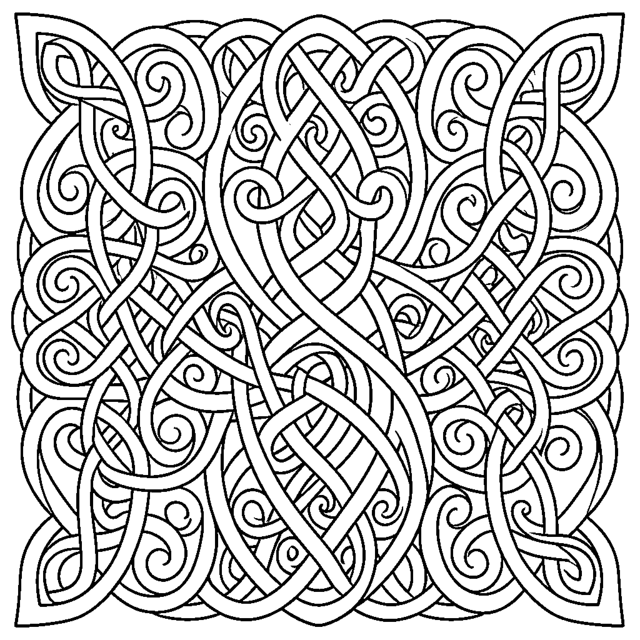 Celtic Knot Pattern of Intricate Designs Coloring Page (free black-and-white line drawing printable PDF for all, from beginners to advanced learners, including children, teens, adults, and seniors)