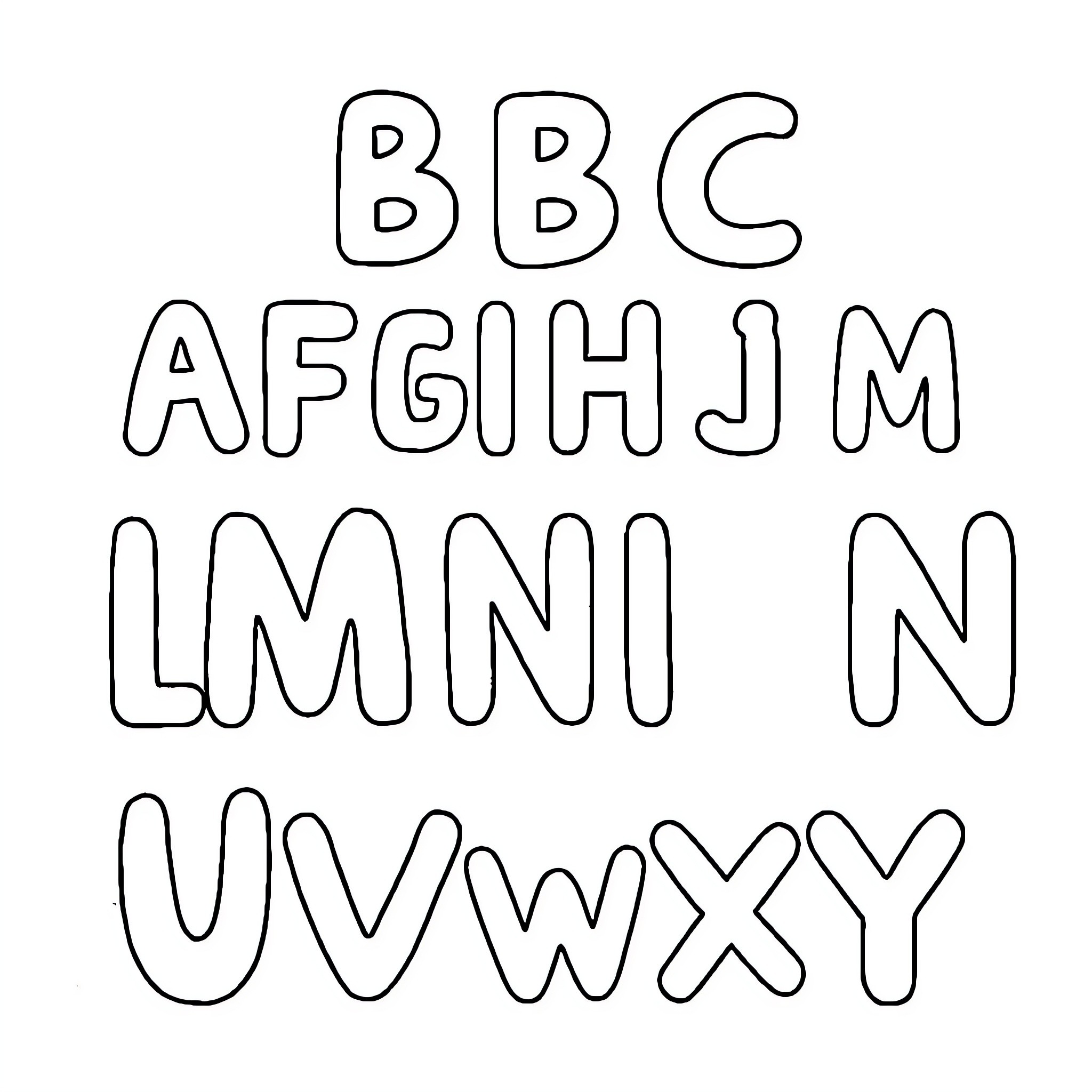 Alphabet letters in playful outline style Coloring Page (free black-and-white line drawing printable PDF for all, from beginners to advanced learners, including children, teens, adults, and seniors)