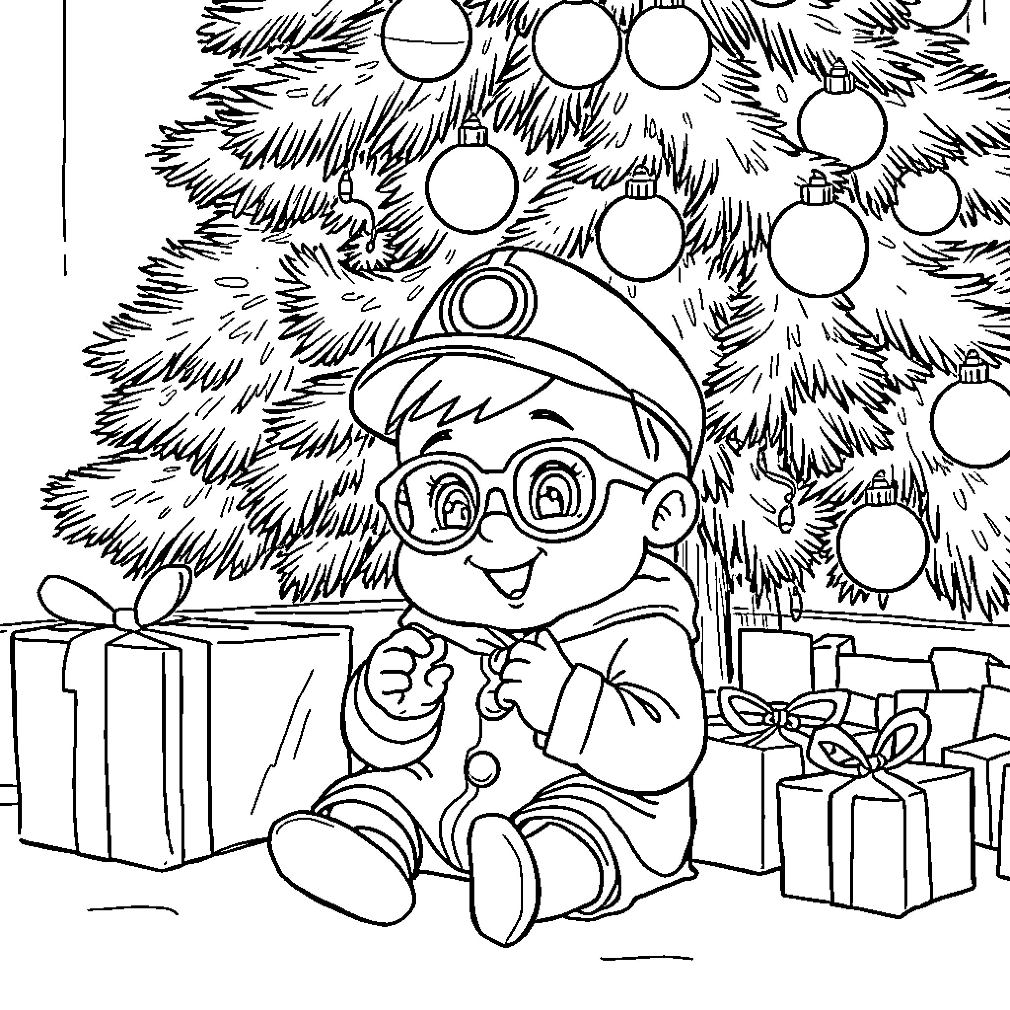 Inspector Gadget's Christmas Adventure Coloring Page (free black-and-white line drawing printable PDF for all, from beginners to advanced learners, including children, teens, adults, and seniors)