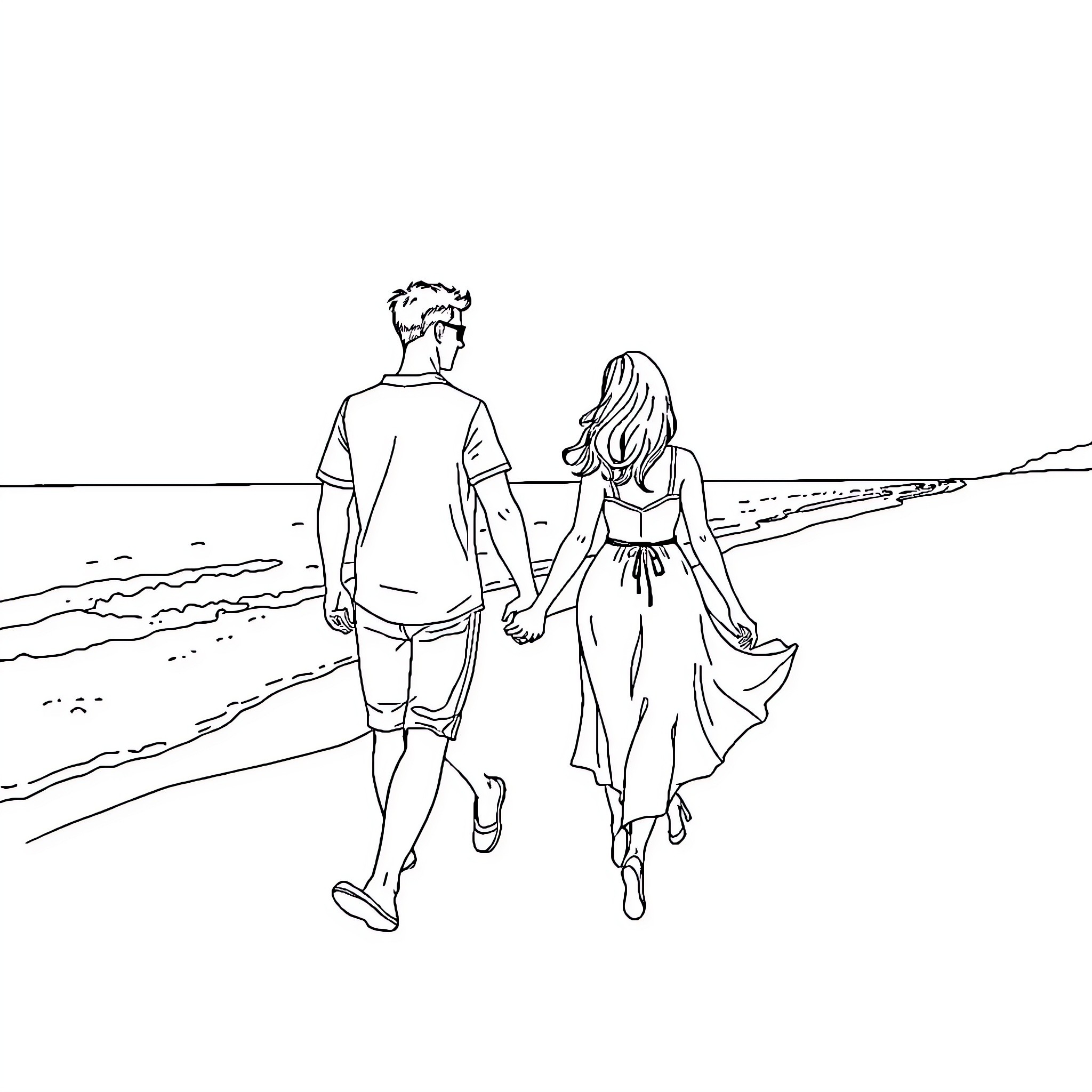 Matt and Companion Stroll by the Beach Coloring Page (free black-and-white line drawing printable PDF for all, from beginners to advanced learners, including children, teens, adults, and seniors)