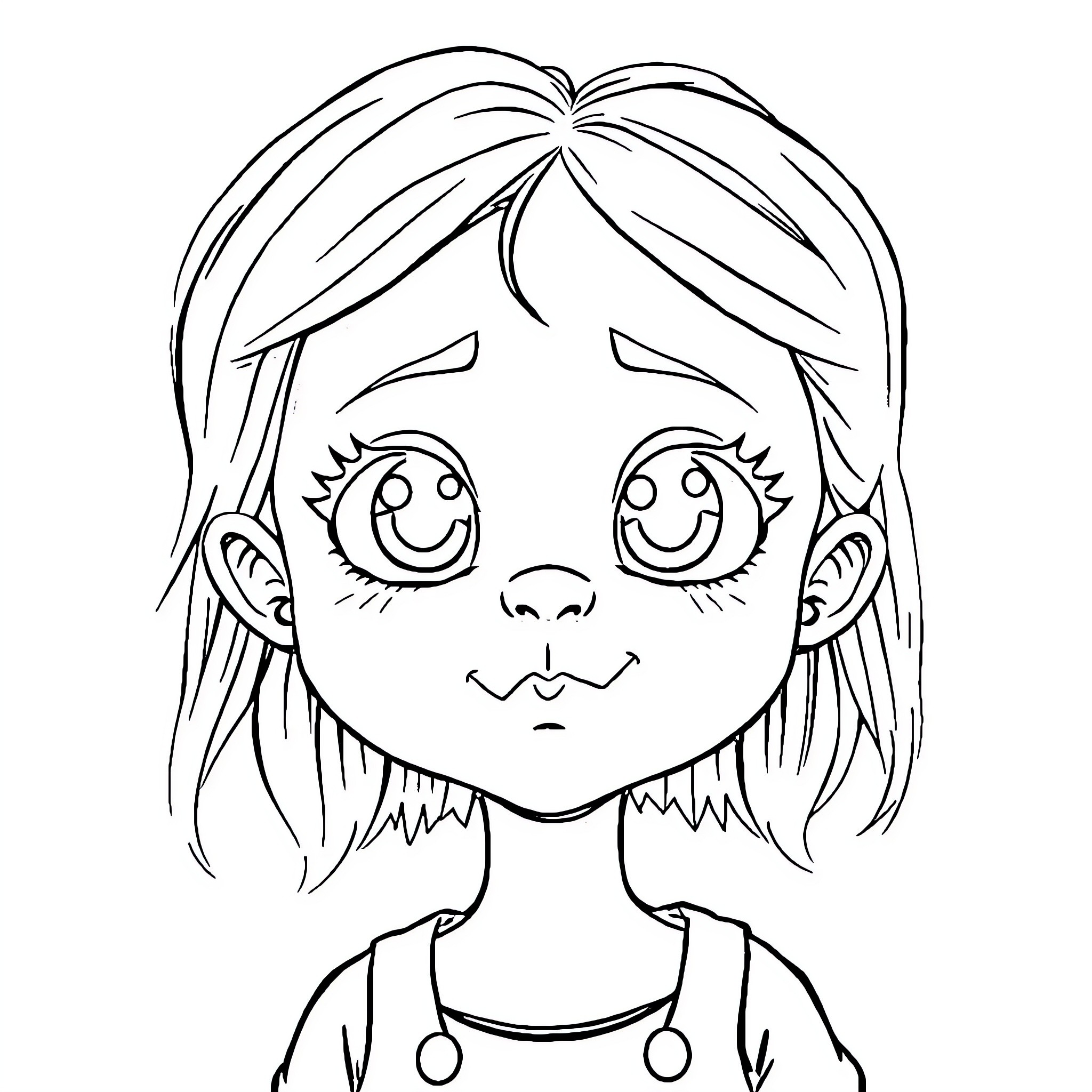 Girl with a cheerful expression Coloring Page (free black-and-white line drawing printable PDF for all, from beginners to advanced learners, including children, teens, adults, and seniors)