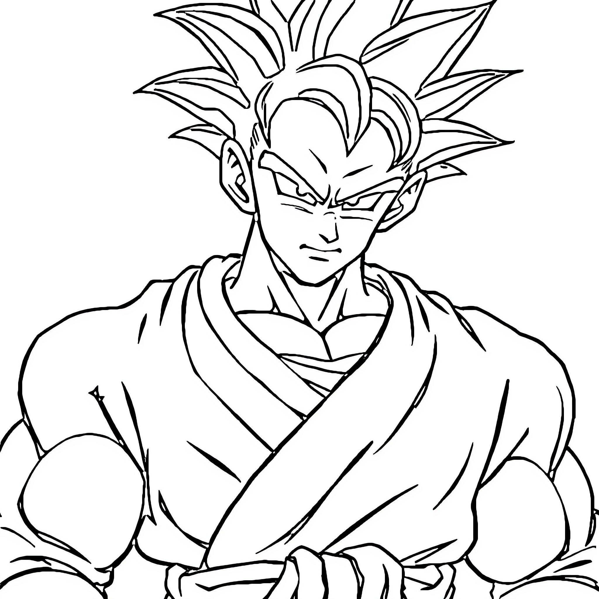 Sangoku character in heroic stance Coloring Page (free black-and-white line drawing printable PDF for all, from beginners to advanced learners, including children, teens, adults, and seniors)