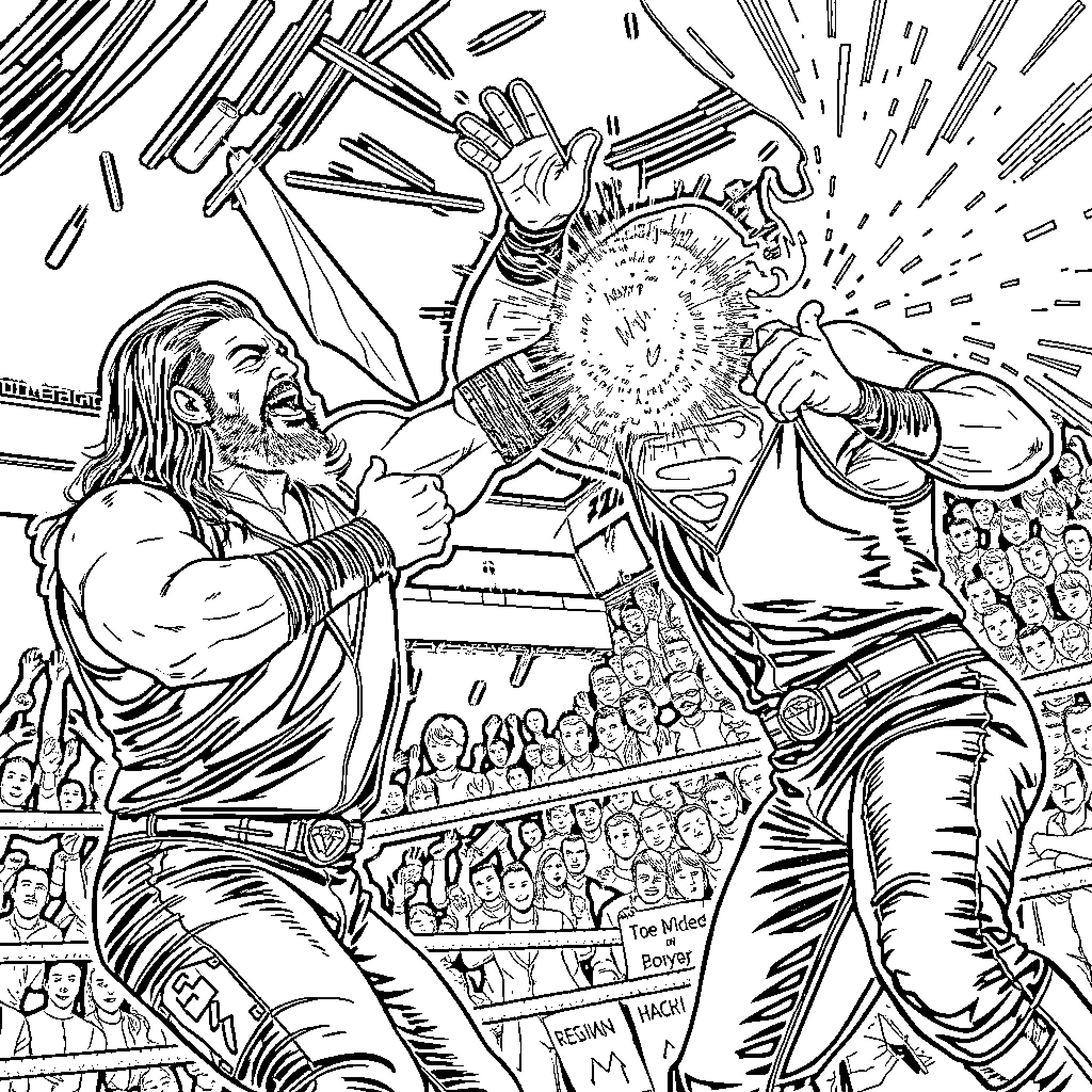Roman Reigns engages in an intense wrestling match Coloring Page (free black-and-white line drawing printable PDF for all, from beginners to advanced learners, including children, teens, adults, and seniors)