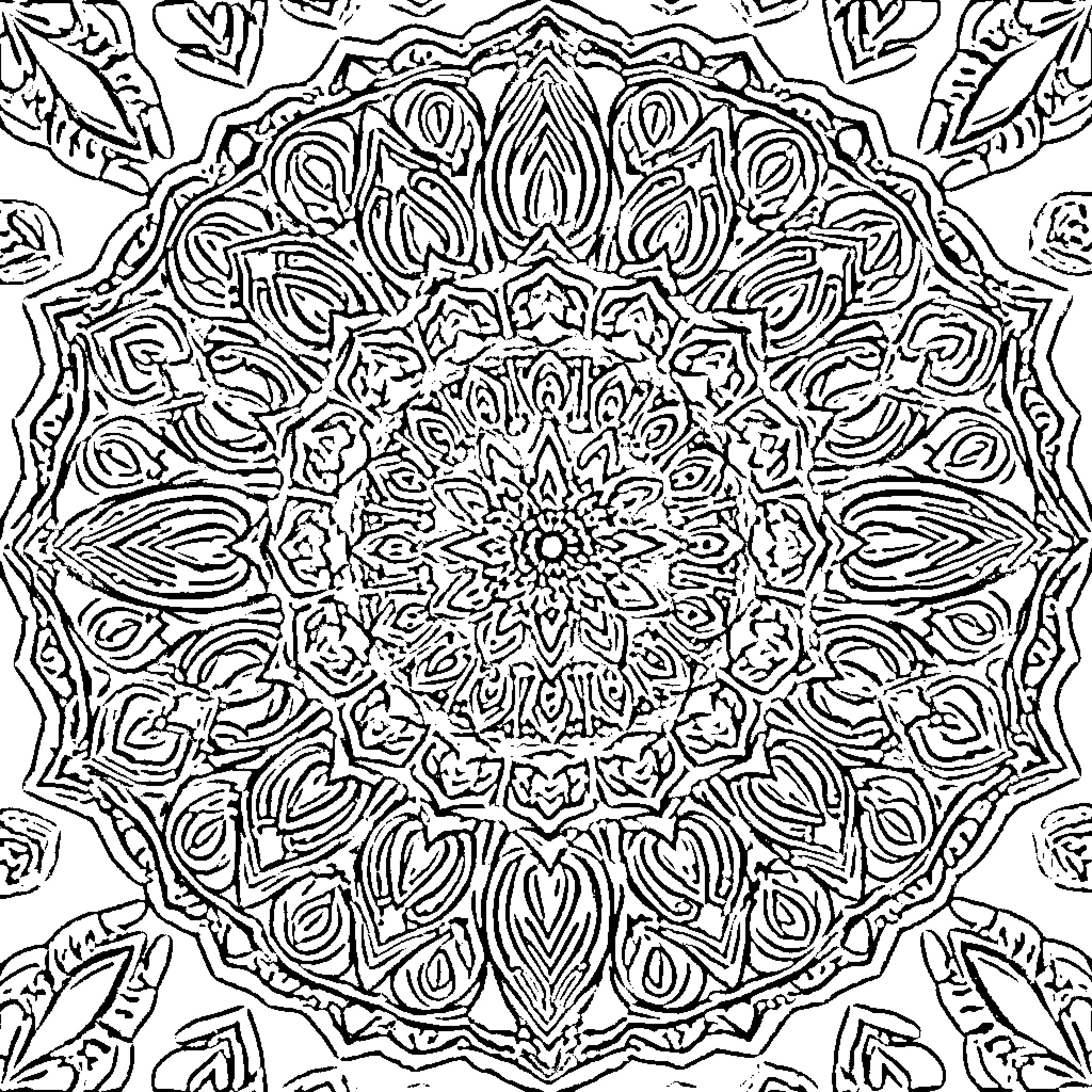 Mandala of intricate designs and patterns Coloring Page (free black-and-white line drawing printable PDF for all, from beginners to advanced learners, including children, teens, adults, and seniors)