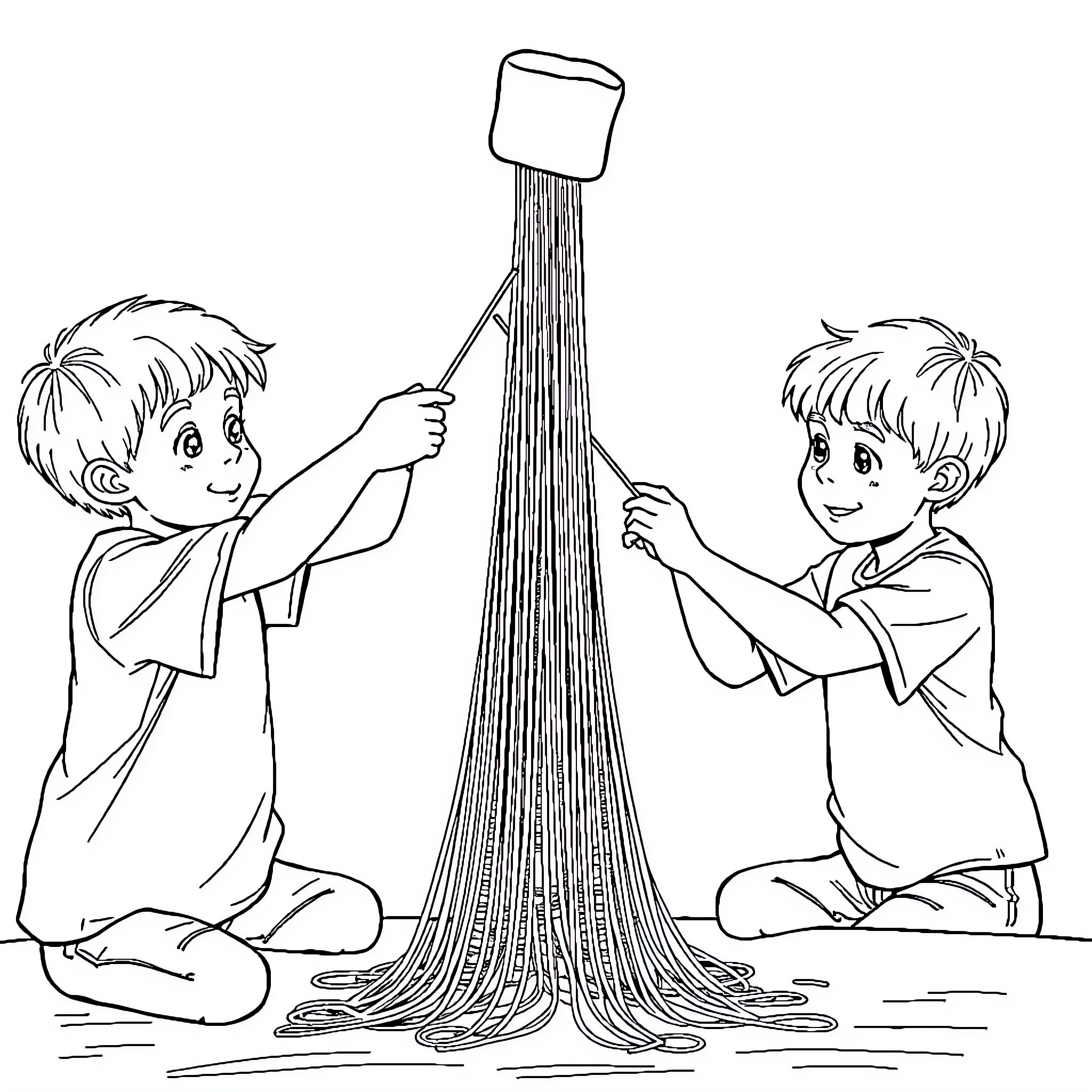 Students playing with water fountain Coloring Page (free black-and-white line drawing printable PDF for all, from beginners to advanced learners, including children, teens, adults, and seniors)