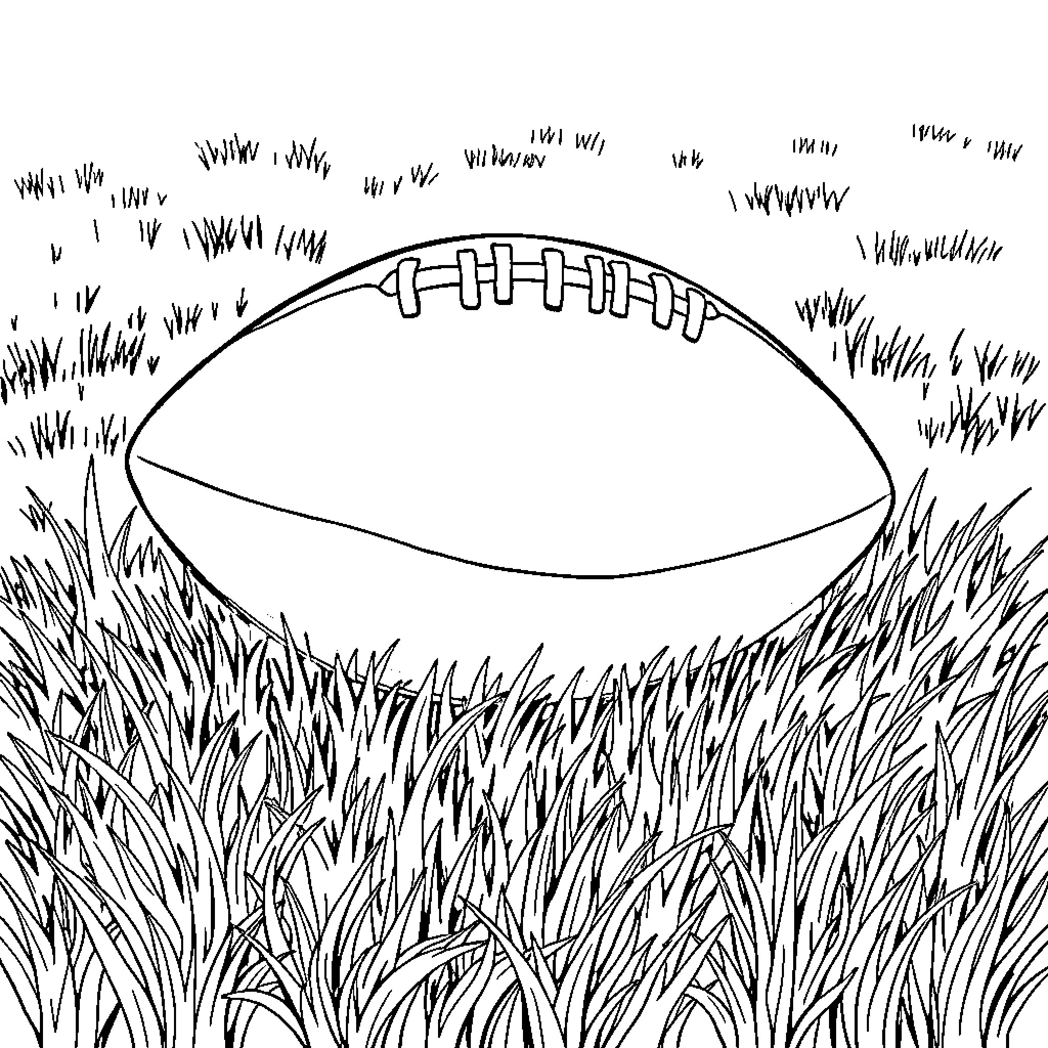 Football in the grassy field Coloring Page (free black-and-white line drawing printable PDF for all, from beginners to advanced learners, including children, teens, adults, and seniors)
