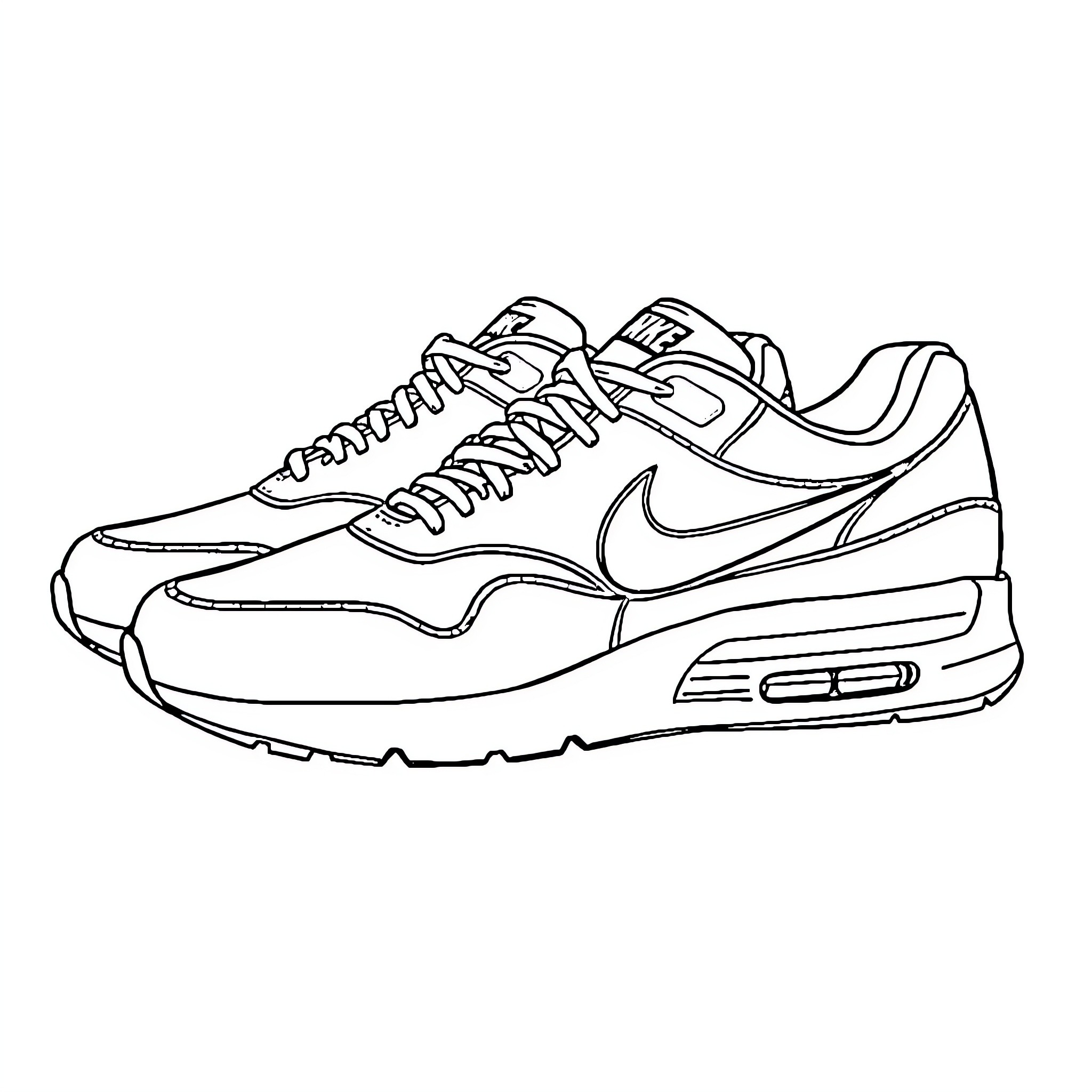 Nike Shoe with Laced Sneaker Design Coloring Page (free black-and-white line drawing printable PDF for all, from beginners to advanced learners, including children, teens, adults, and seniors)