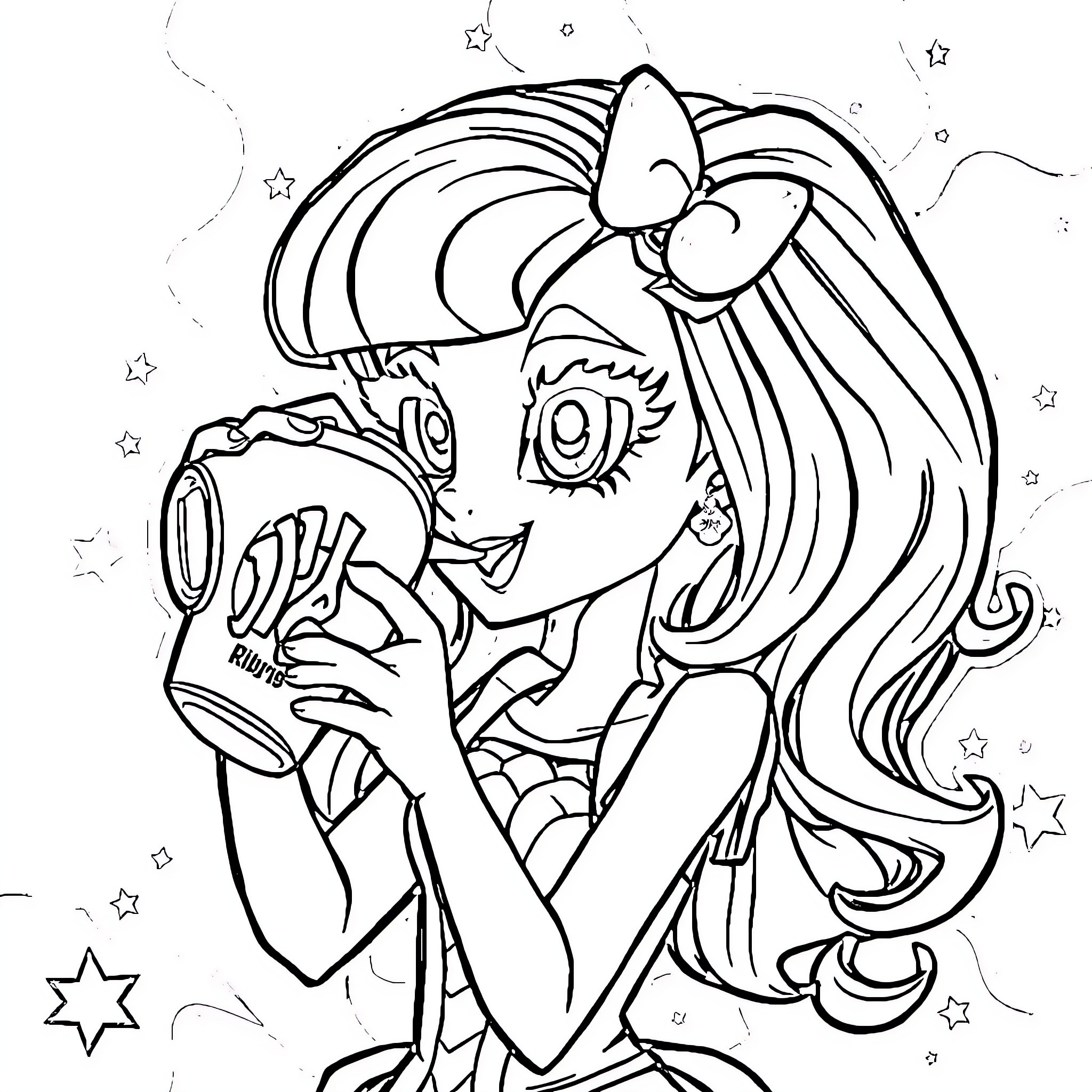 Rainbow High Fashion Doll Posing Playfully Coloring Page (free black-and-white line drawing printable PDF for all, from beginners to advanced learners, including children, teens, adults, and seniors)