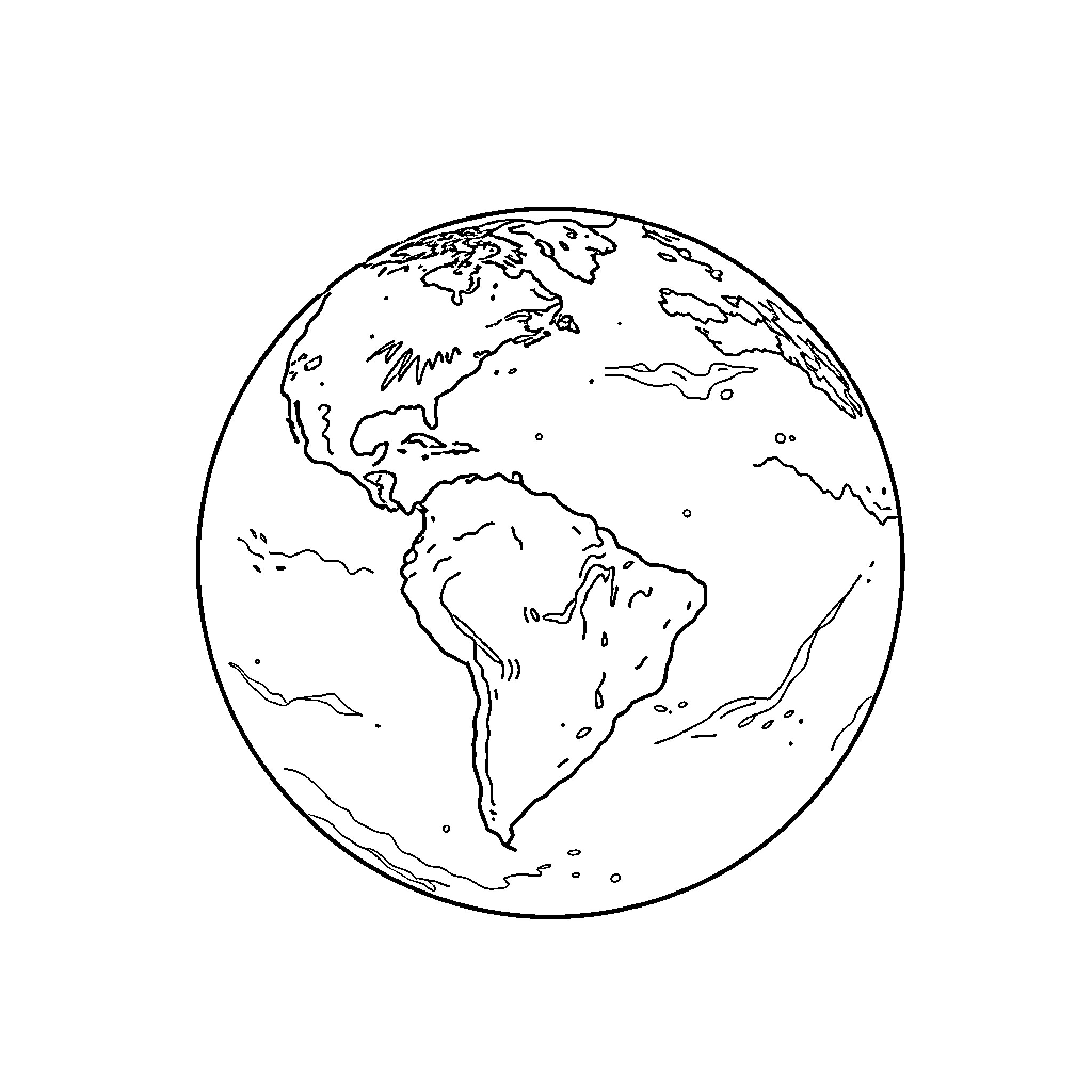 Earth globe with outline of continents Coloring Page (free black-and-white line drawing printable PDF for all, from beginners to advanced learners, including children, teens, adults, and seniors)