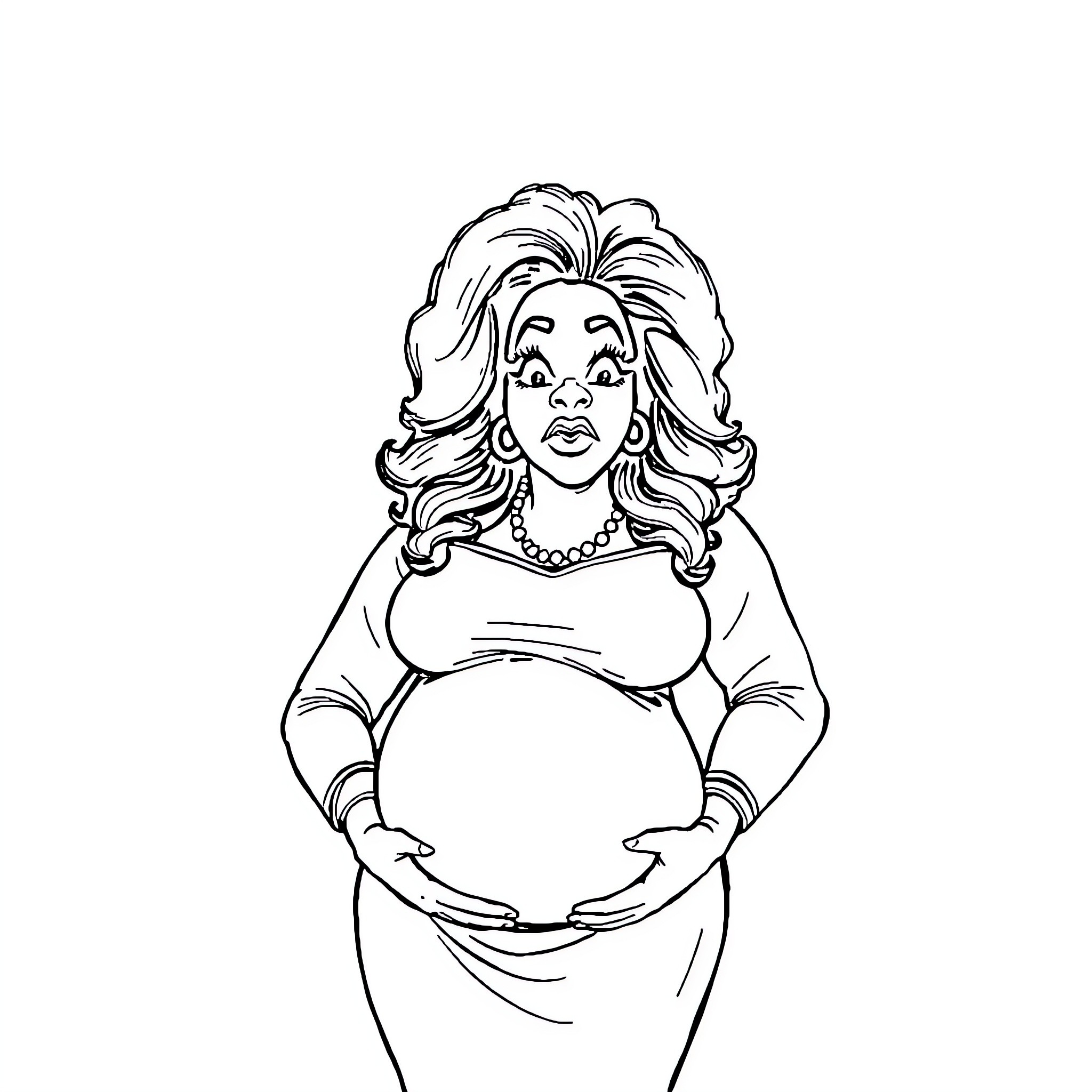 Oprah Embracing Her Pregnancy Joyfully Coloring Page (free black-and-white line drawing printable PDF for all, from beginners to advanced learners, including children, teens, adults, and seniors)