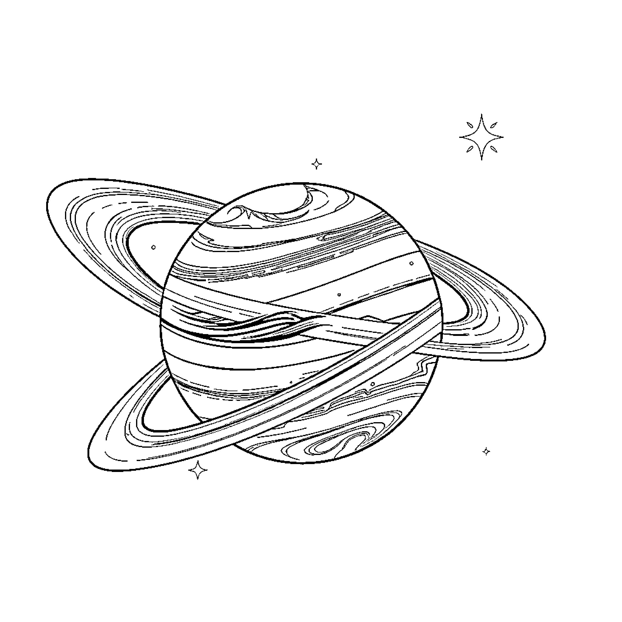 Planeta Space Exploration Drawing Coloring Page (free black-and-white line drawing printable PDF for all, from beginners to advanced learners, including children, teens, adults, and seniors)