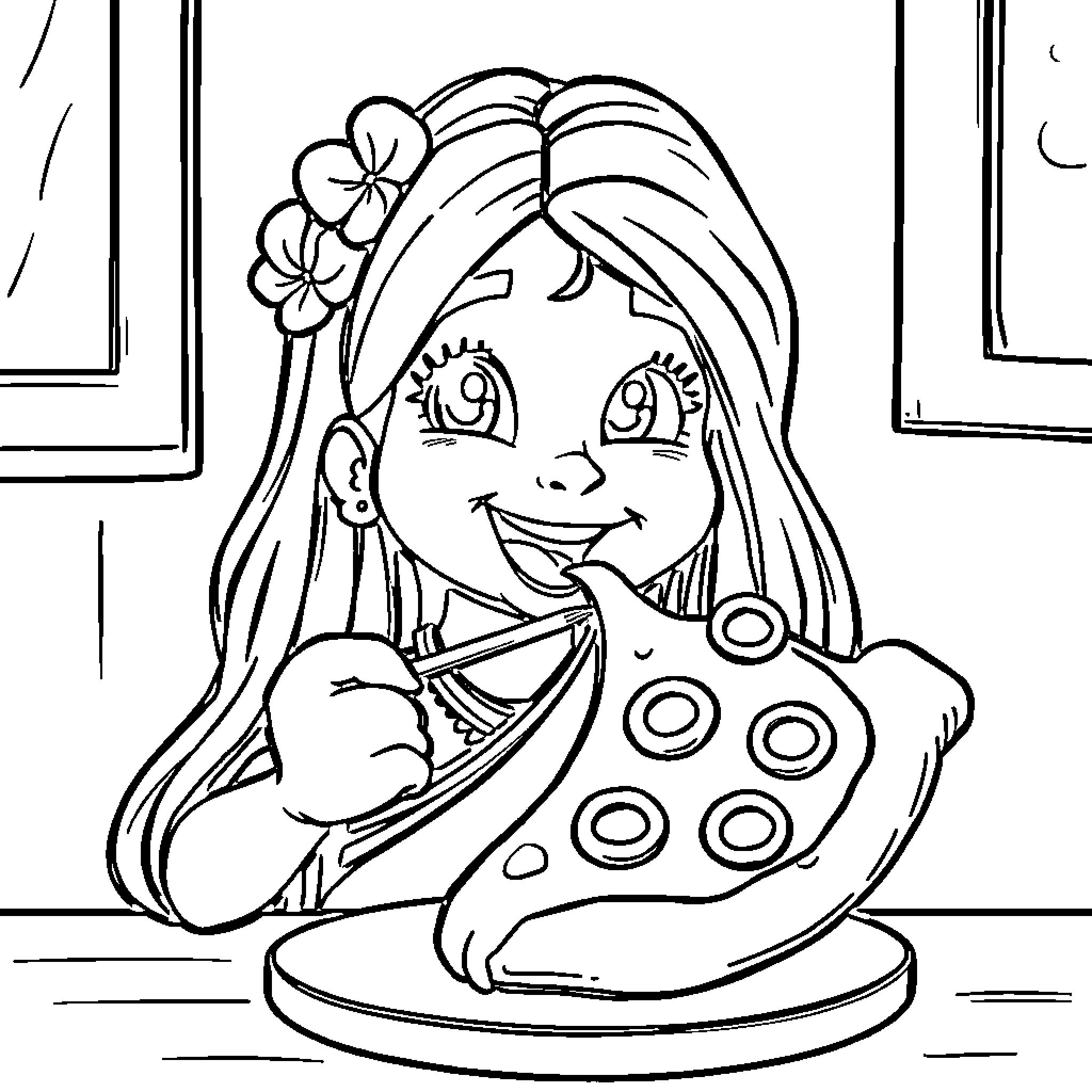 Mohana's Artistic Expression Coloring Page (free black-and-white line drawing printable PDF for all, from beginners to advanced learners, including children, teens, adults, and seniors)