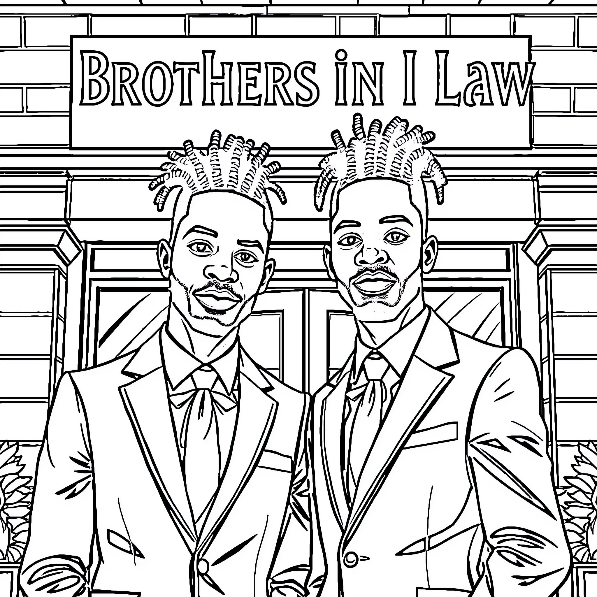 Men in suits standing together in formal attire Coloring Page (free black-and-white line drawing printable PDF for all, from beginners to advanced learners, including children, teens, adults, and seniors)
