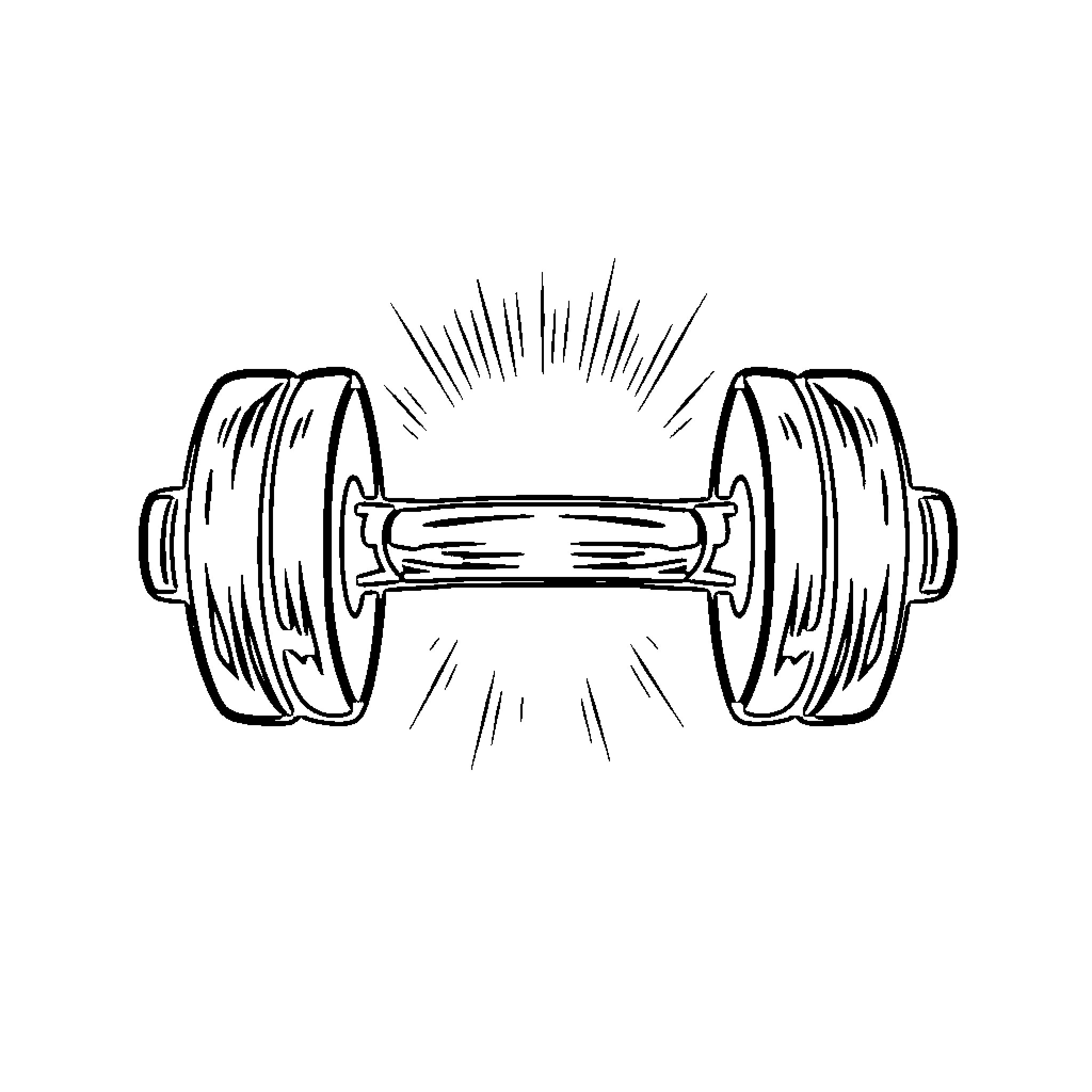 Dumbbell weights being lifted powerfully Coloring Page (free black-and-white line drawing printable PDF for all, from beginners to advanced learners, including children, teens, adults, and seniors)