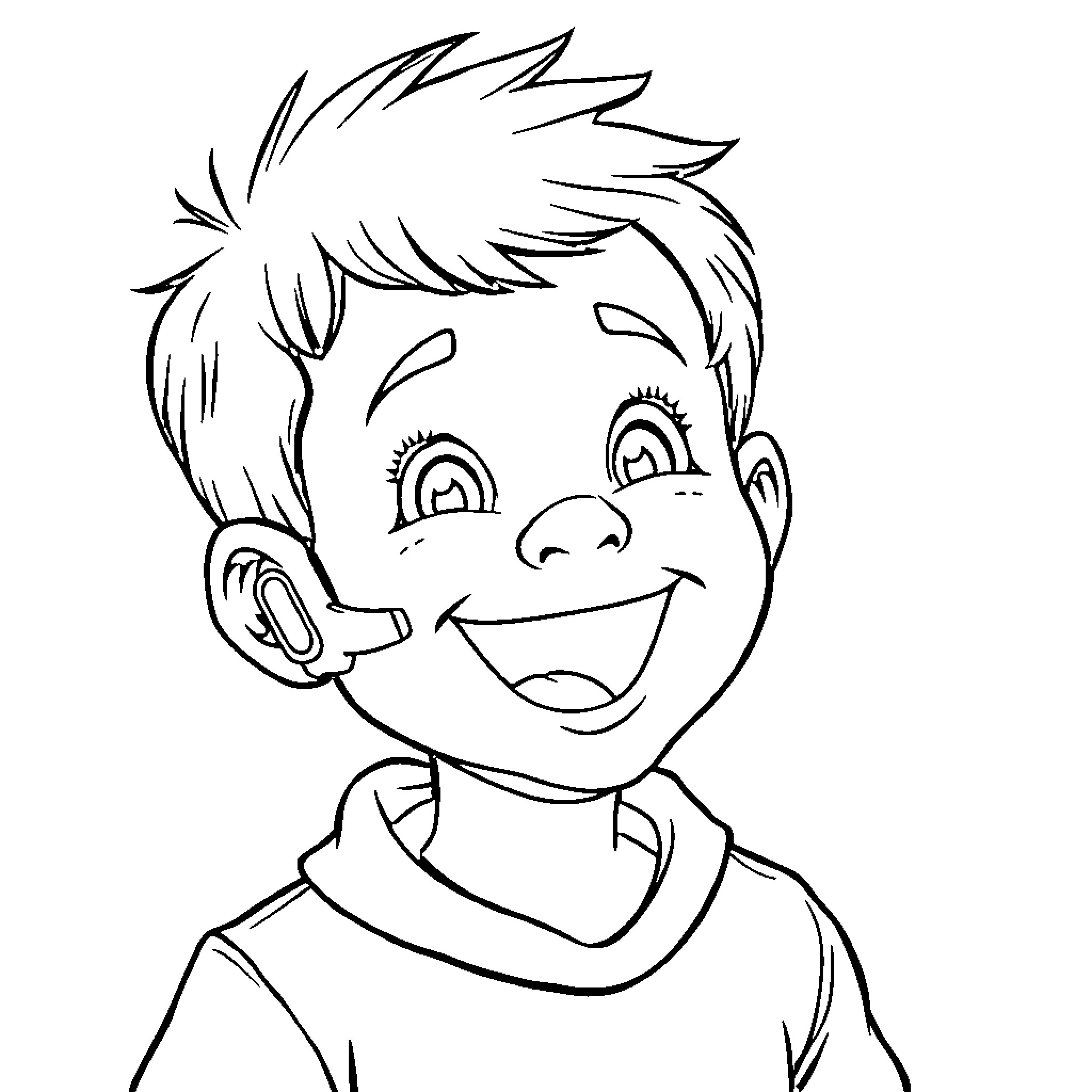 Child with a cheerful expression Coloring Page (free black-and-white line drawing printable PDF for all, from beginners to advanced learners, including children, teens, adults, and seniors)