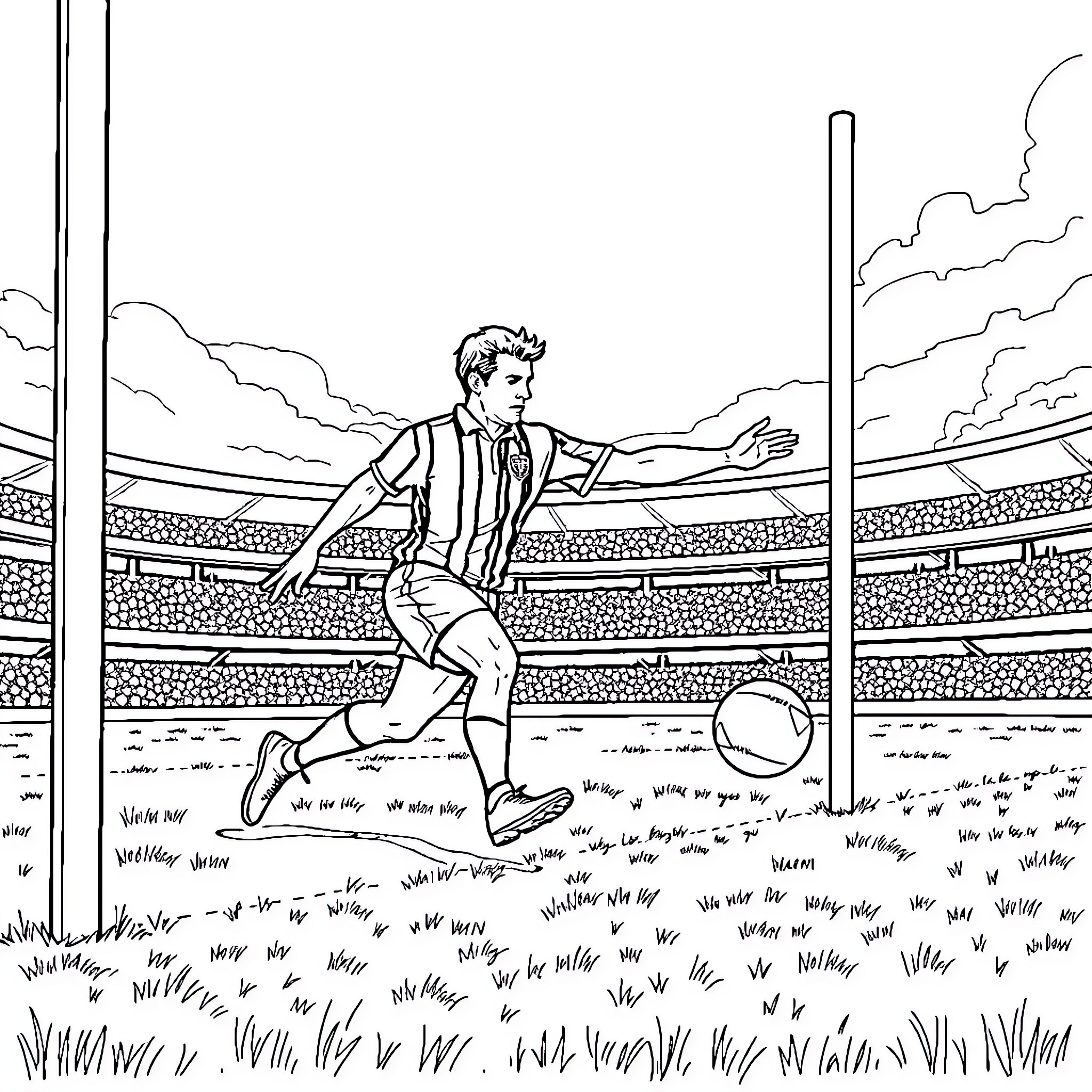Tex Walker playing football on the field Coloring Page (free black-and-white line drawing printable PDF for all, from beginners to advanced learners, including children, teens, adults, and seniors)