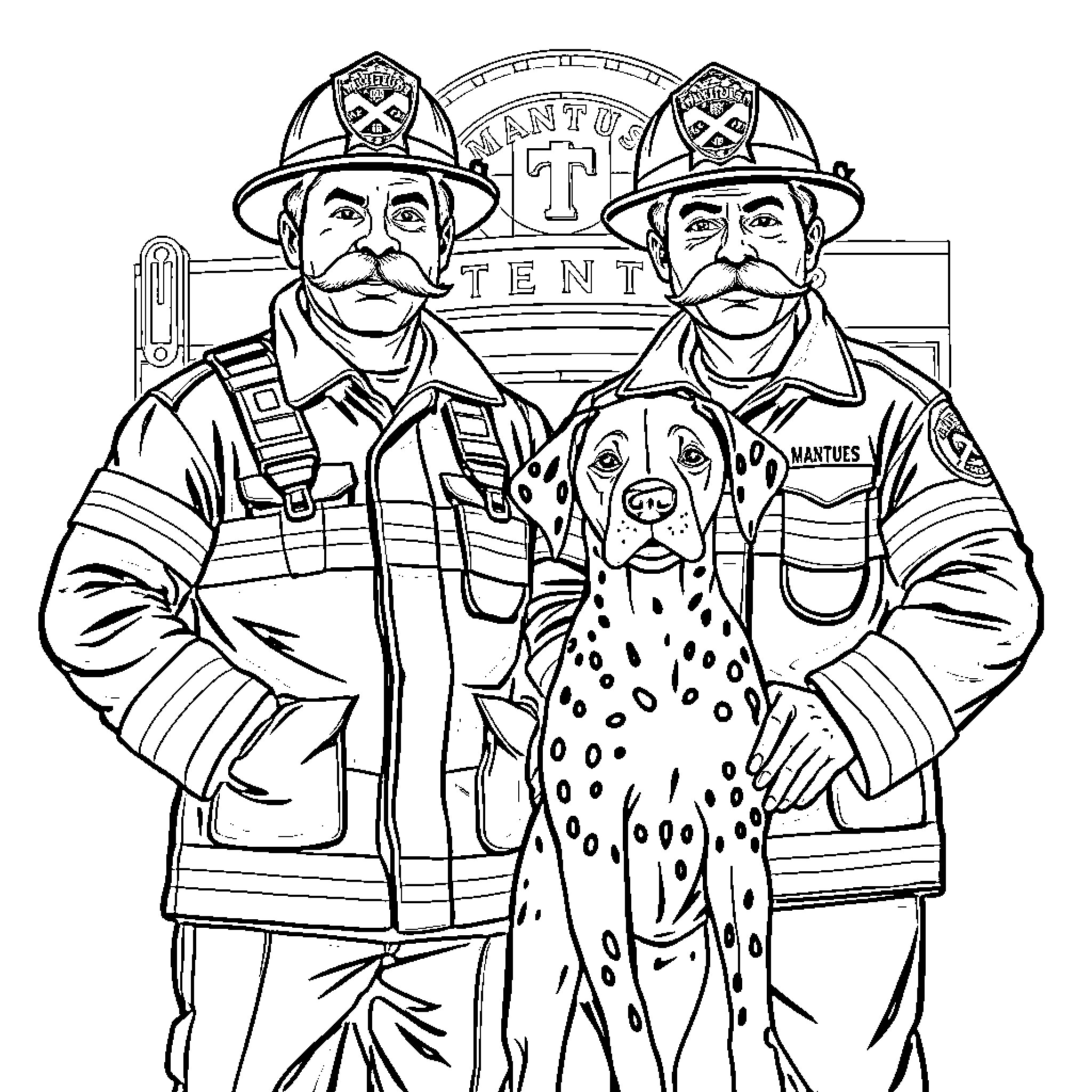 Firefighters assisting with an emergency situation Coloring Page (free black-and-white line drawing printable PDF for all, from beginners to advanced learners, including children, teens, adults, and seniors)
