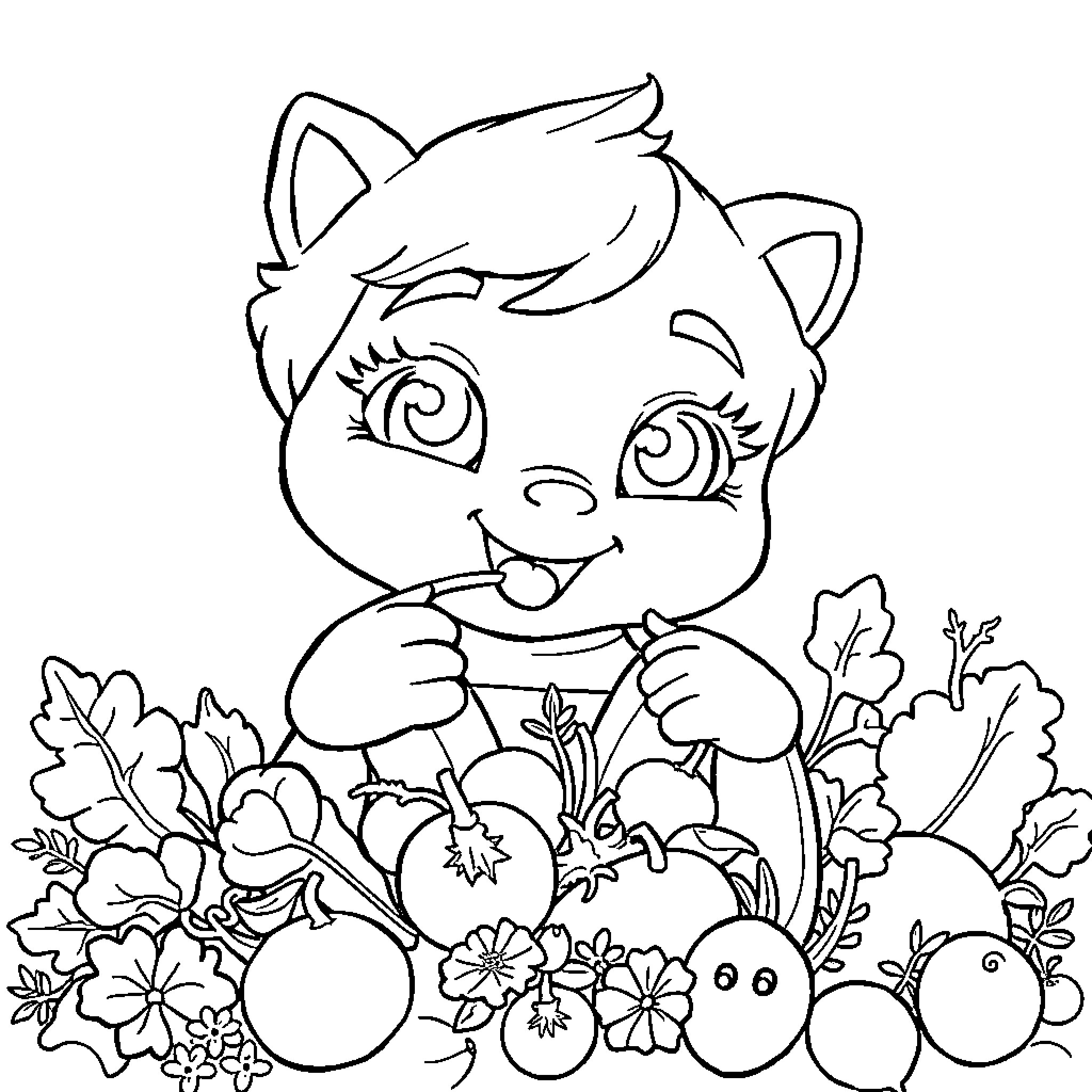 Narwhal enjoying a colorful garden scene Coloring Page (free black-and-white line drawing printable PDF for all, from beginners to advanced learners, including children, teens, adults, and seniors)