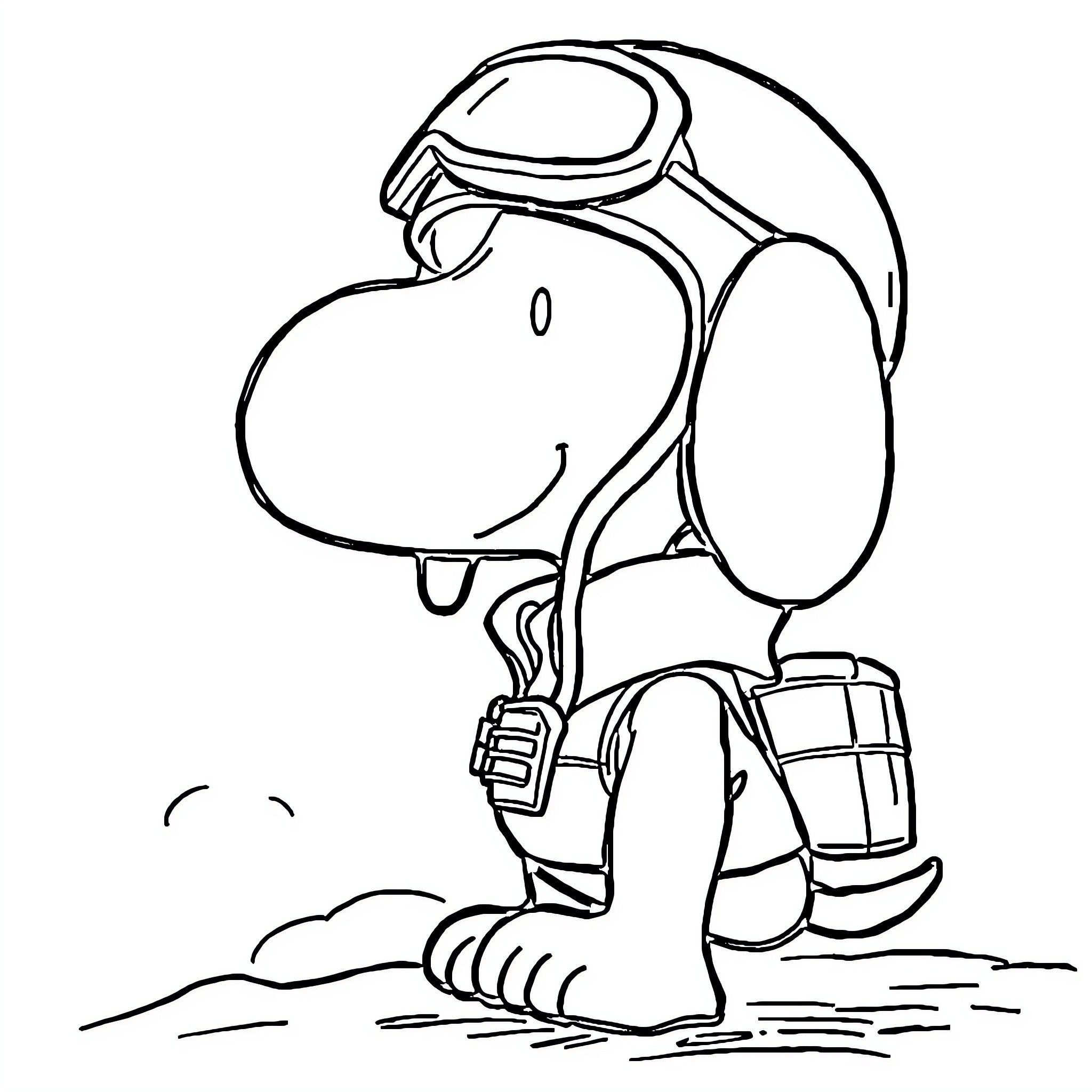 Snoopy the Adventurer Exploring the Outdoors Coloring Page (free black-and-white line drawing printable PDF for all, from beginners to advanced learners, including children, teens, adults, and seniors)