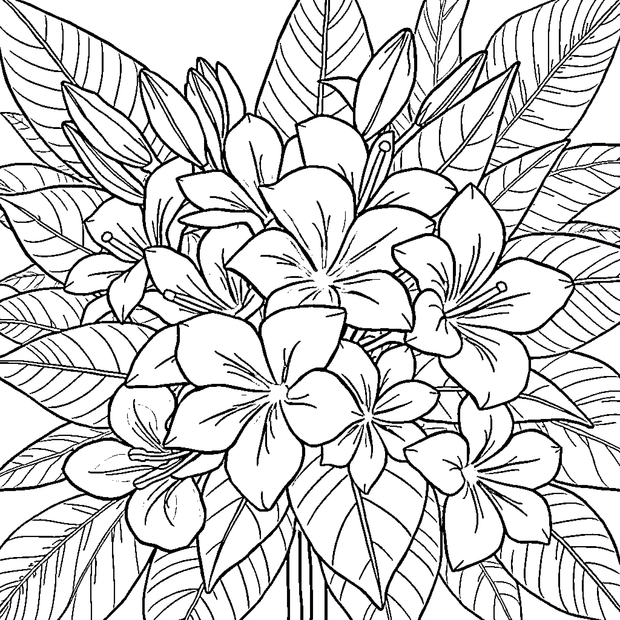 Flower Bouquet with Vibrant Petals Coloring Page (free black-and-white line drawing printable PDF for all, from beginners to advanced learners, including children, teens, adults, and seniors)