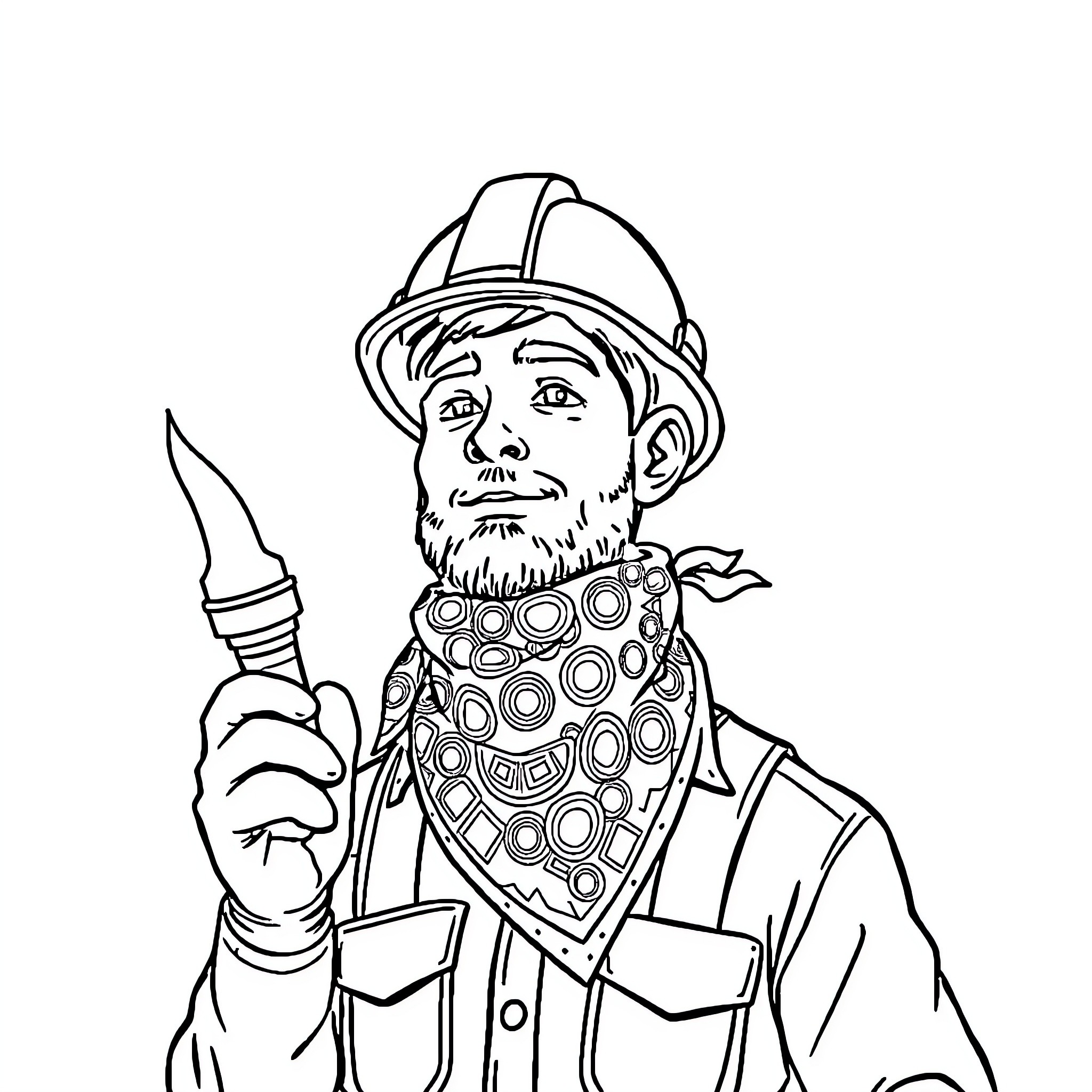 Roofer at work wearing protective gear Coloring Page (free black-and-white line drawing printable PDF for all, from beginners to advanced learners, including children, teens, adults, and seniors)