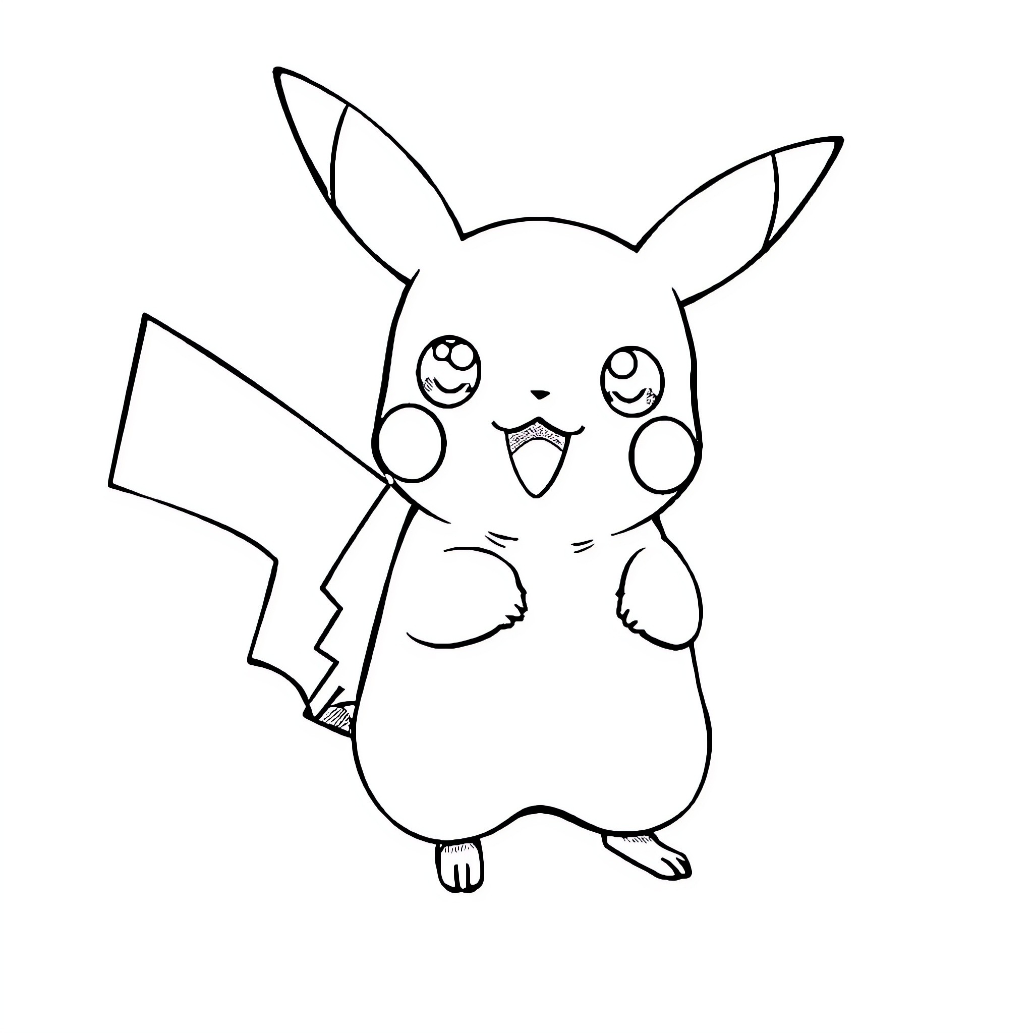Pikachu in a cute, playful pose Coloring Page (free black-and-white line drawing printable PDF for all, from beginners to advanced learners, including children, teens, adults, and seniors)