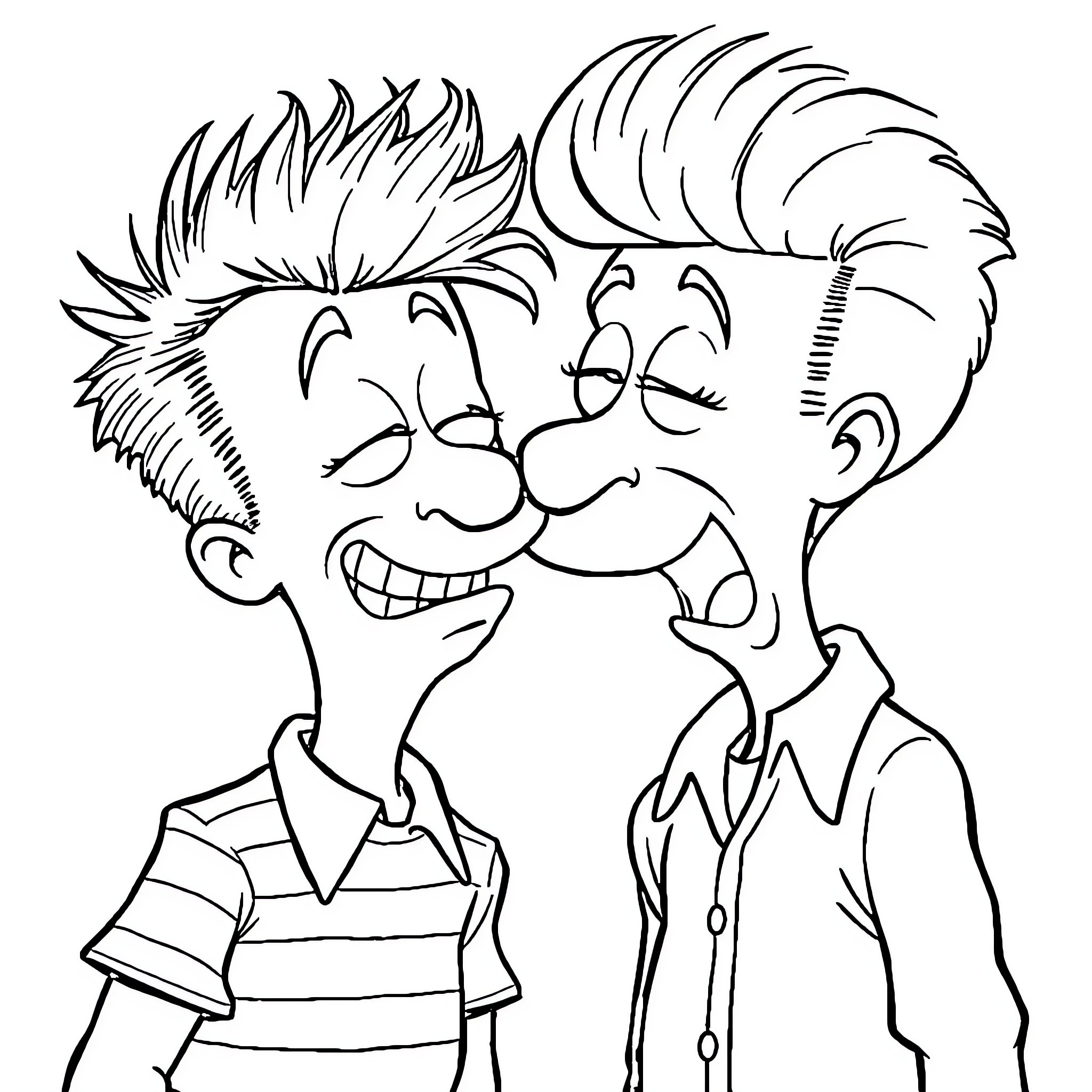 Beavis and Butt-Head's Mischievous Antics Coloring Page (free black-and-white line drawing printable PDF for all, from beginners to advanced learners, including children, teens, adults, and seniors)