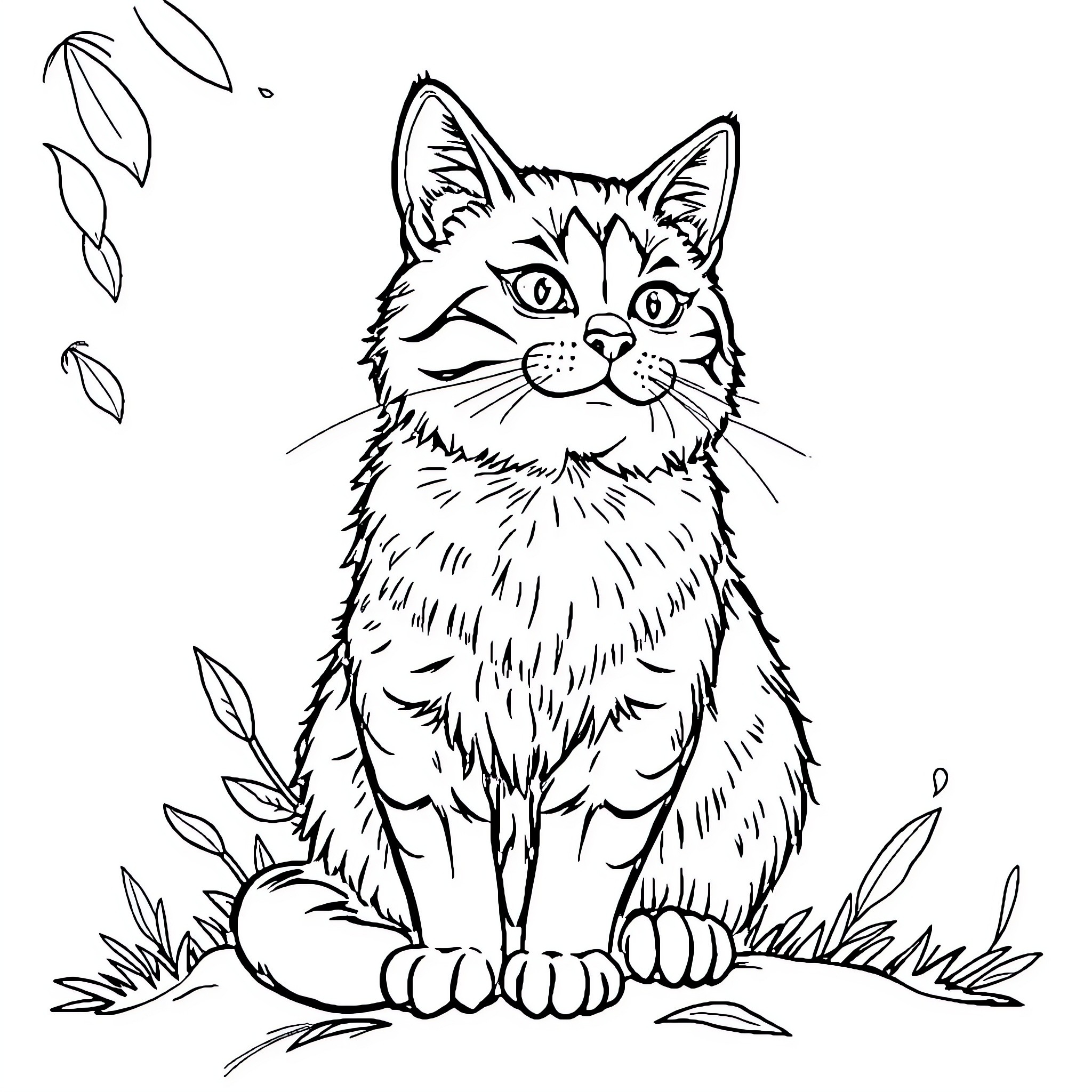 Animal sitting calmly in the grass Coloring Page (free black-and-white line drawing printable PDF for all, from beginners to advanced learners, including children, teens, adults, and seniors)