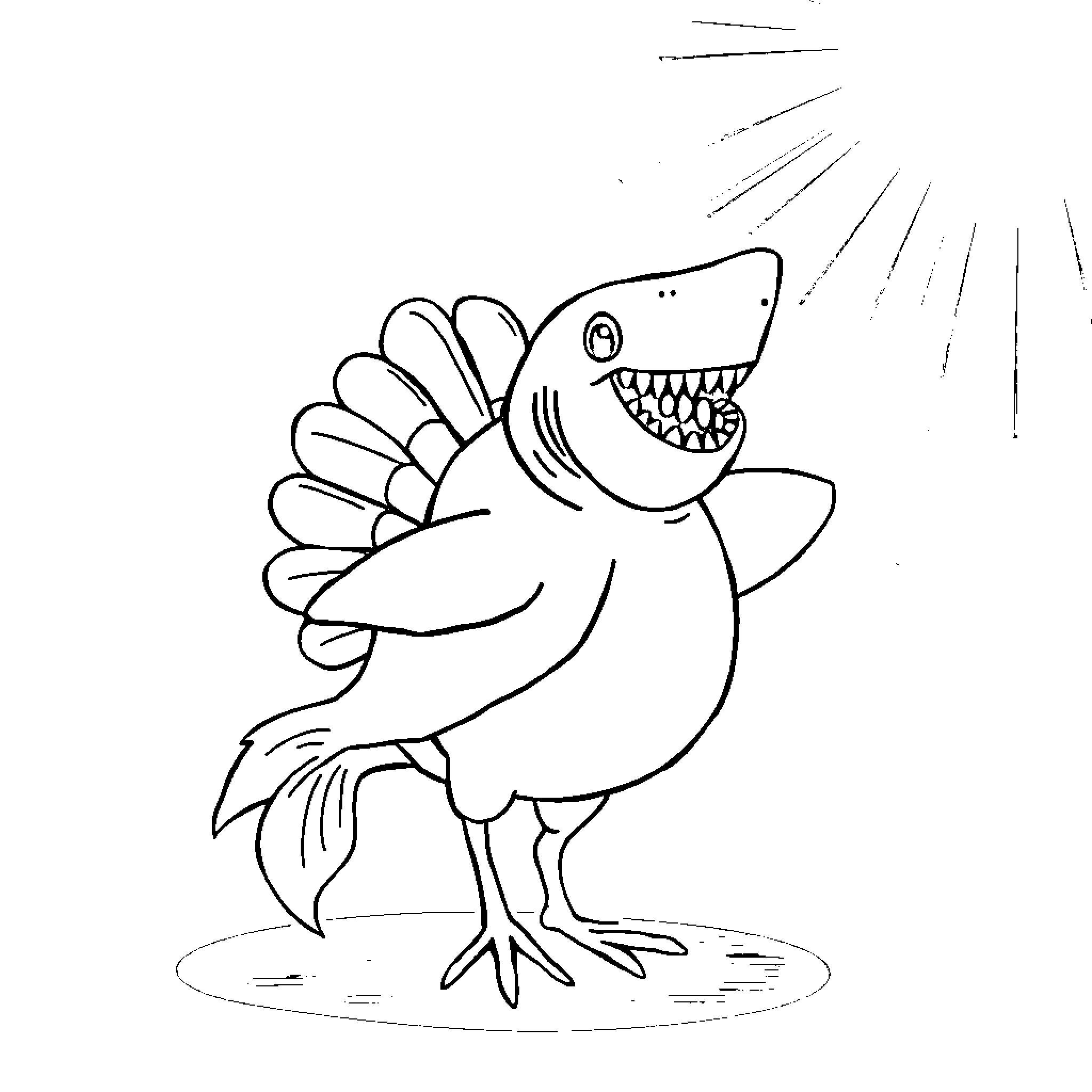 Turkey Shark showing its ferocious teeth Coloring Page (free black-and-white line drawing printable PDF for all, from beginners to advanced learners, including children, teens, adults, and seniors)