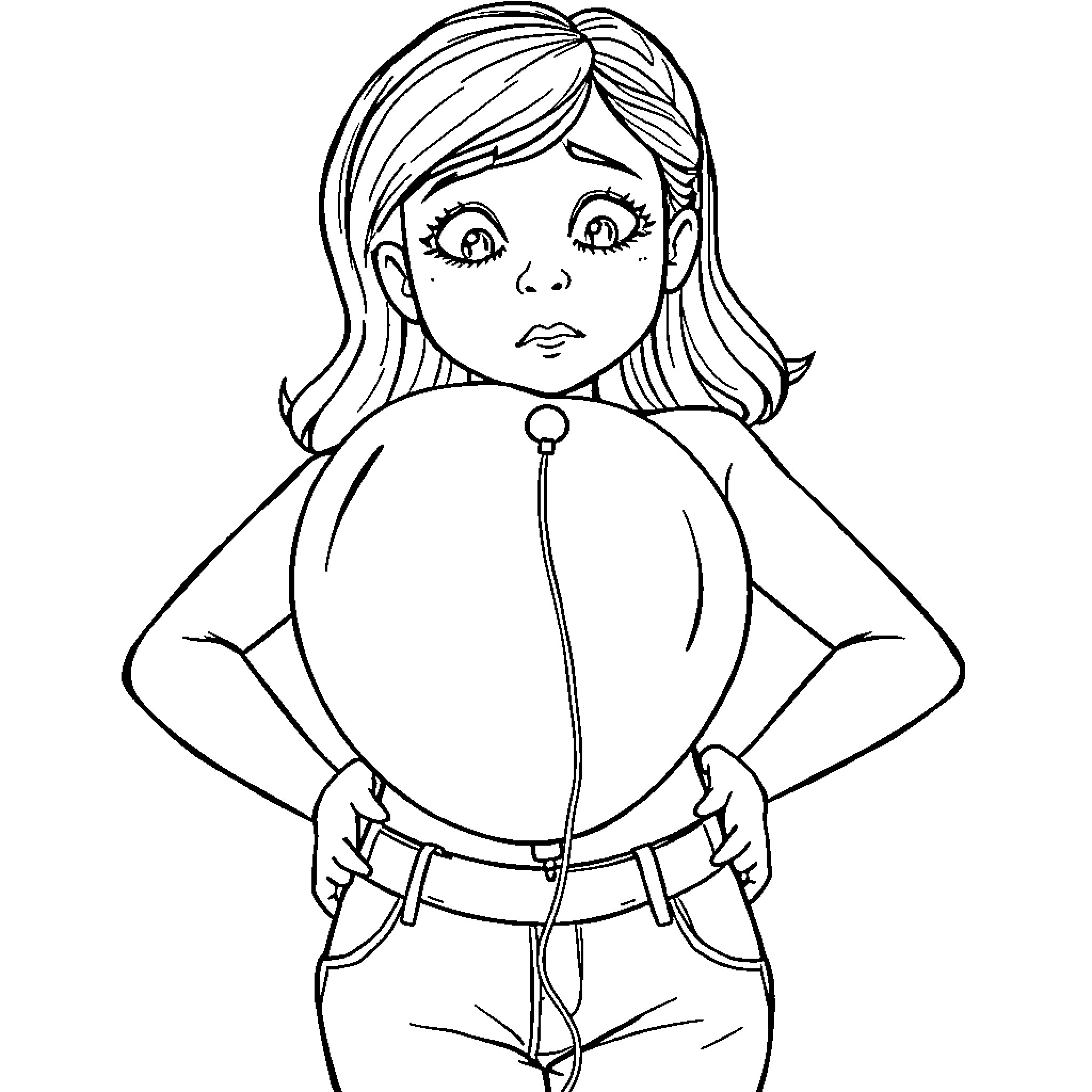 Girl in casual outfit standing with hands on hips Coloring Page (free black-and-white line drawing printable PDF for all, from beginners to advanced learners, including children, teens, adults, and seniors)