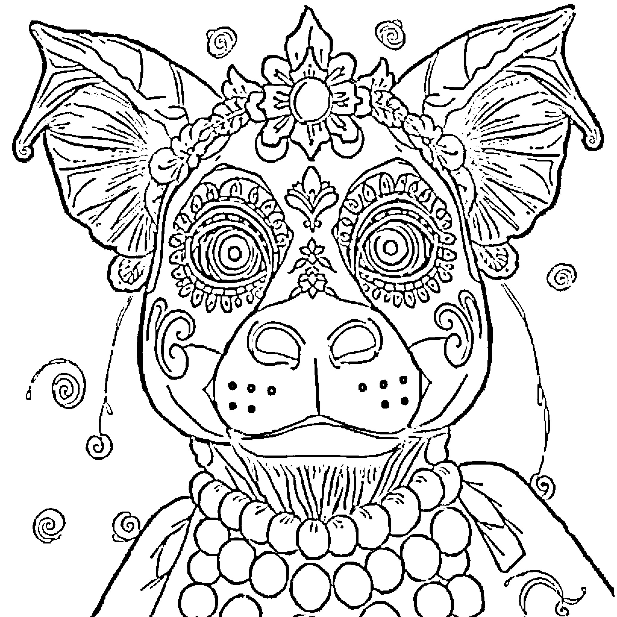 Animal with ornate butterfly-like wings and decorative face Coloring Page (free black-and-white line drawing printable PDF for all, from beginners to advanced learners, including children, teens, adults, and seniors)