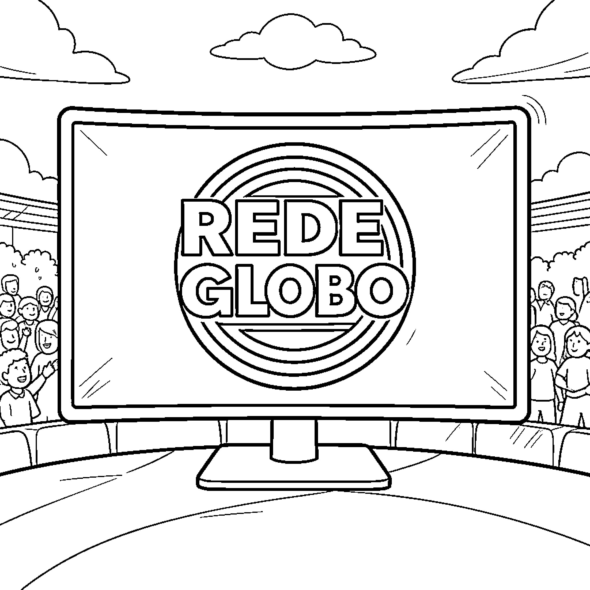 Rede Globo logo displayed on a television screen Coloring Page (free black-and-white line drawing printable PDF for all, from beginners to advanced learners, including children, teens, adults, and seniors)